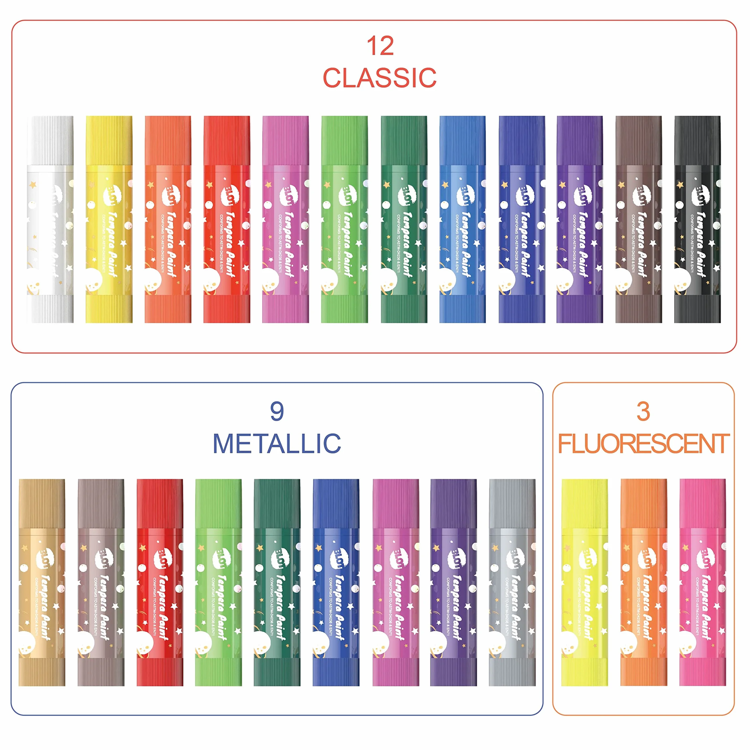 BLOT Gouache Solide en Stick 24 Couleurs Kids Art Kit Peinture Papier Verre Carton