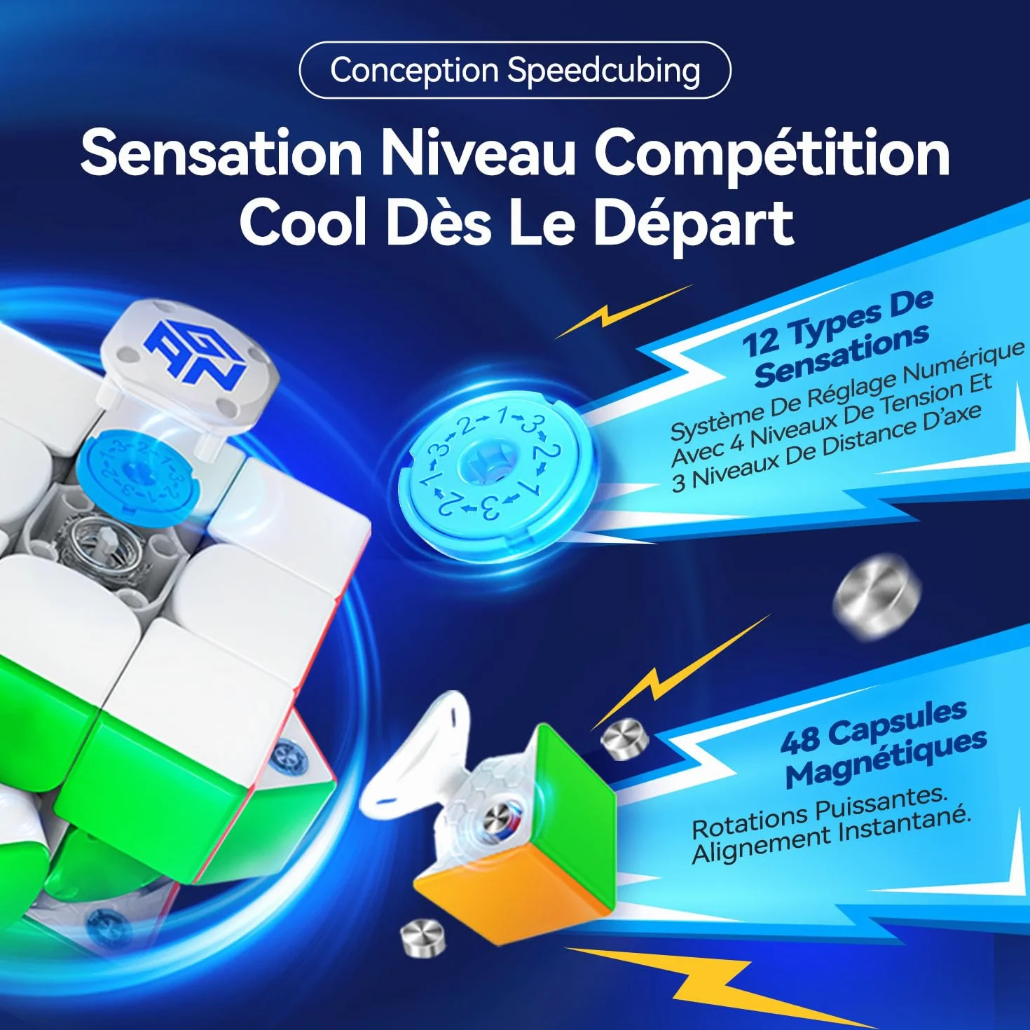 GAN356 i Carry E Smart Cube 3x3 Speed Cube Contrôle par Appli GES Pro+ 150h Autonomie Version Givrée