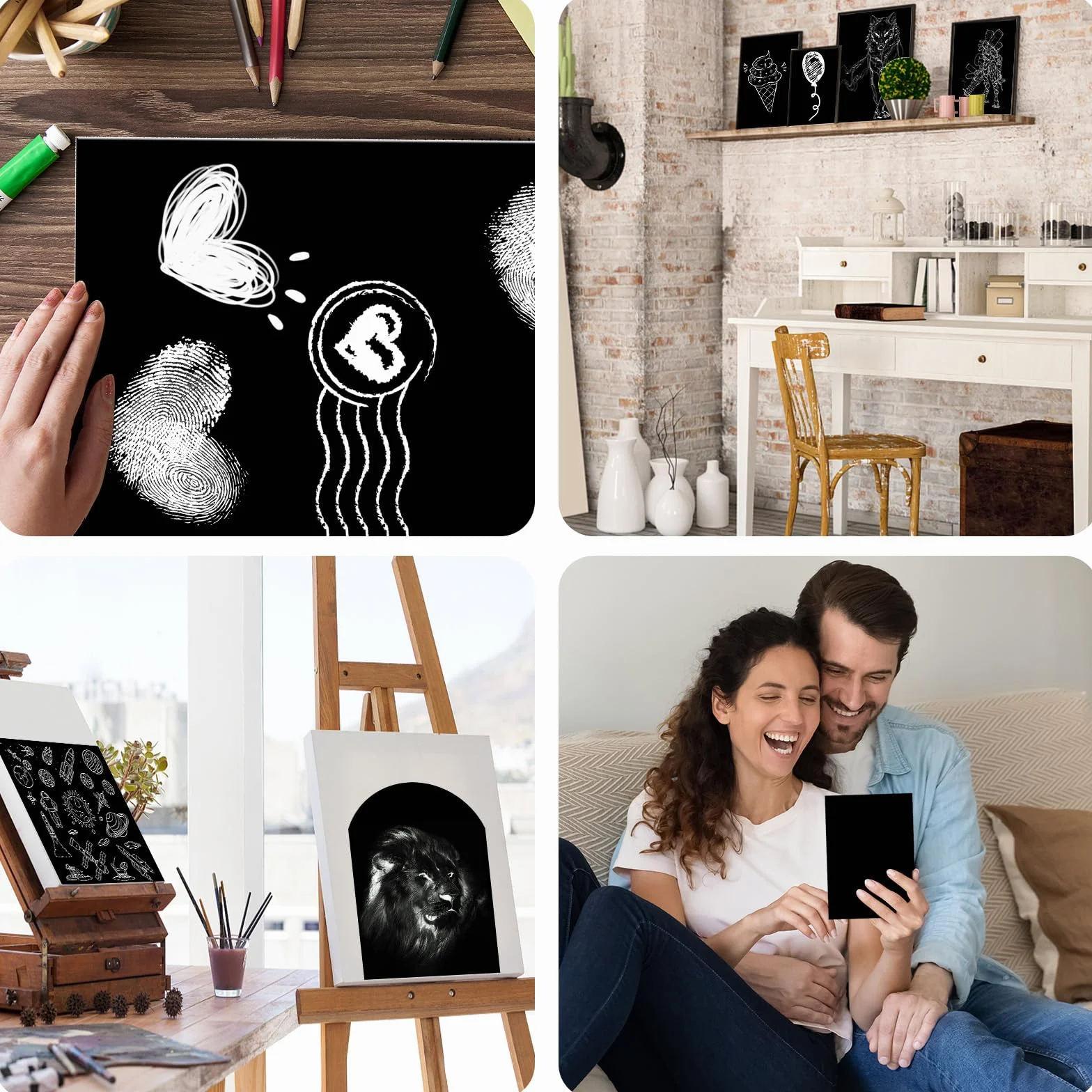 Lot de 30 papiers à gratter noirs avec stylet en bois pour adultes, fournitures artisanales