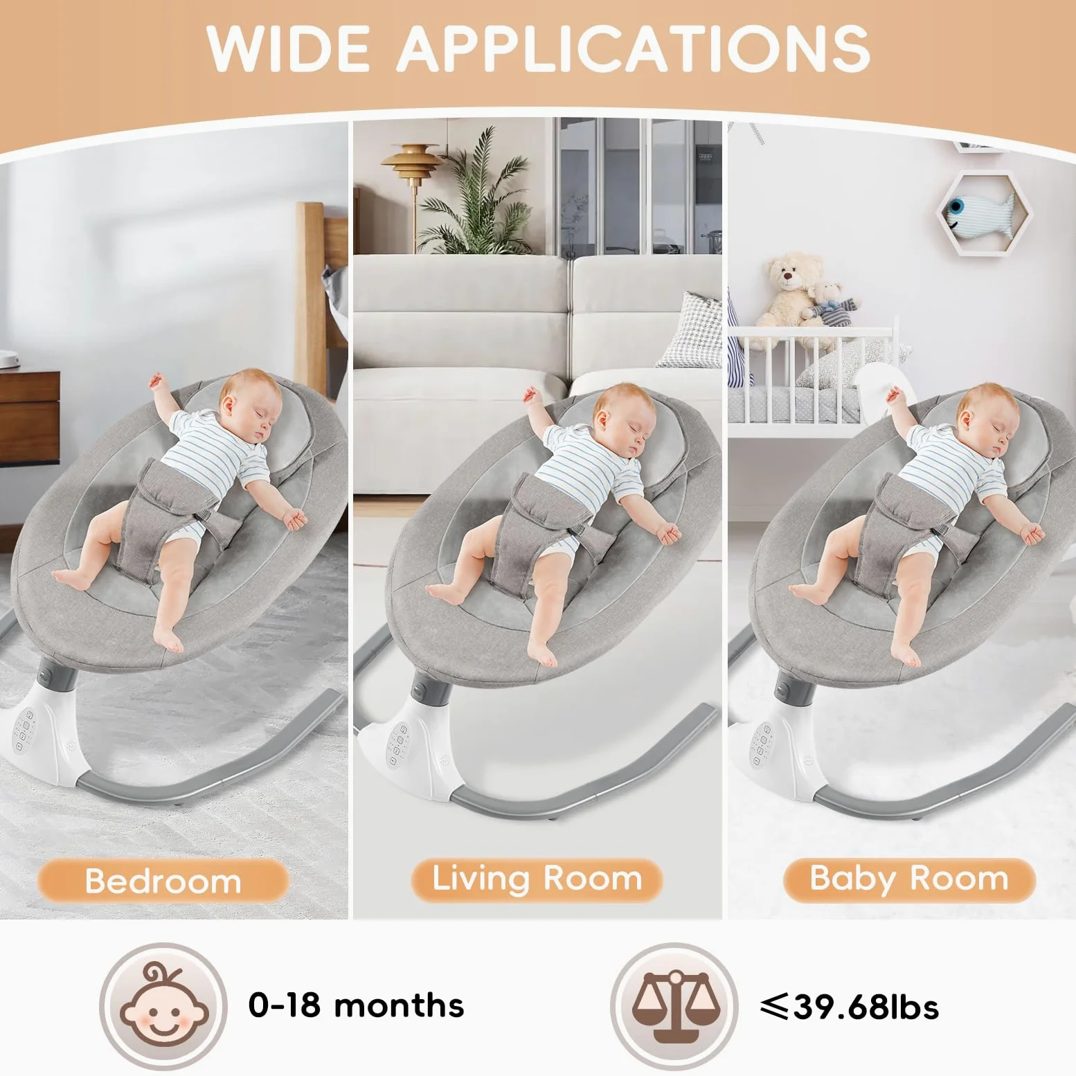 BalancelleBebe Electrique,Balancellepour BéBéBalancelle,Balancer BéBés,avec Parasol et Tente,Il Convient aux Familles avec des BéBéS âGéS de 0 à 18 Mois et Pesant (Gris)
