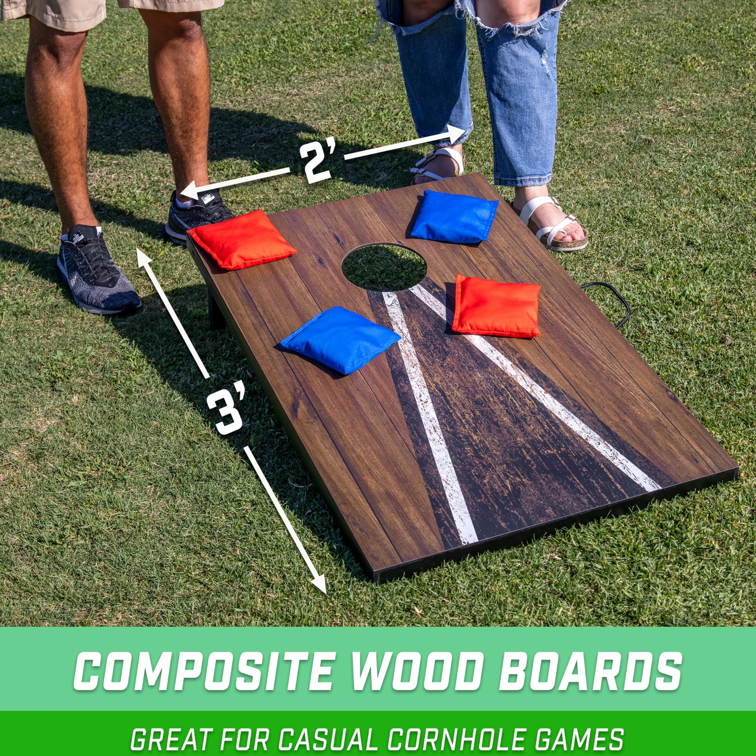 GoSports Jeu de Lancer de Cornhole de 0,9 x 0,6 m – Jeu de Lancer d'extérieur Portable pour Adultes et Famille – Comprend Un Lot de 8 poufs avec Rangement intégré – Choisissez Votre Style