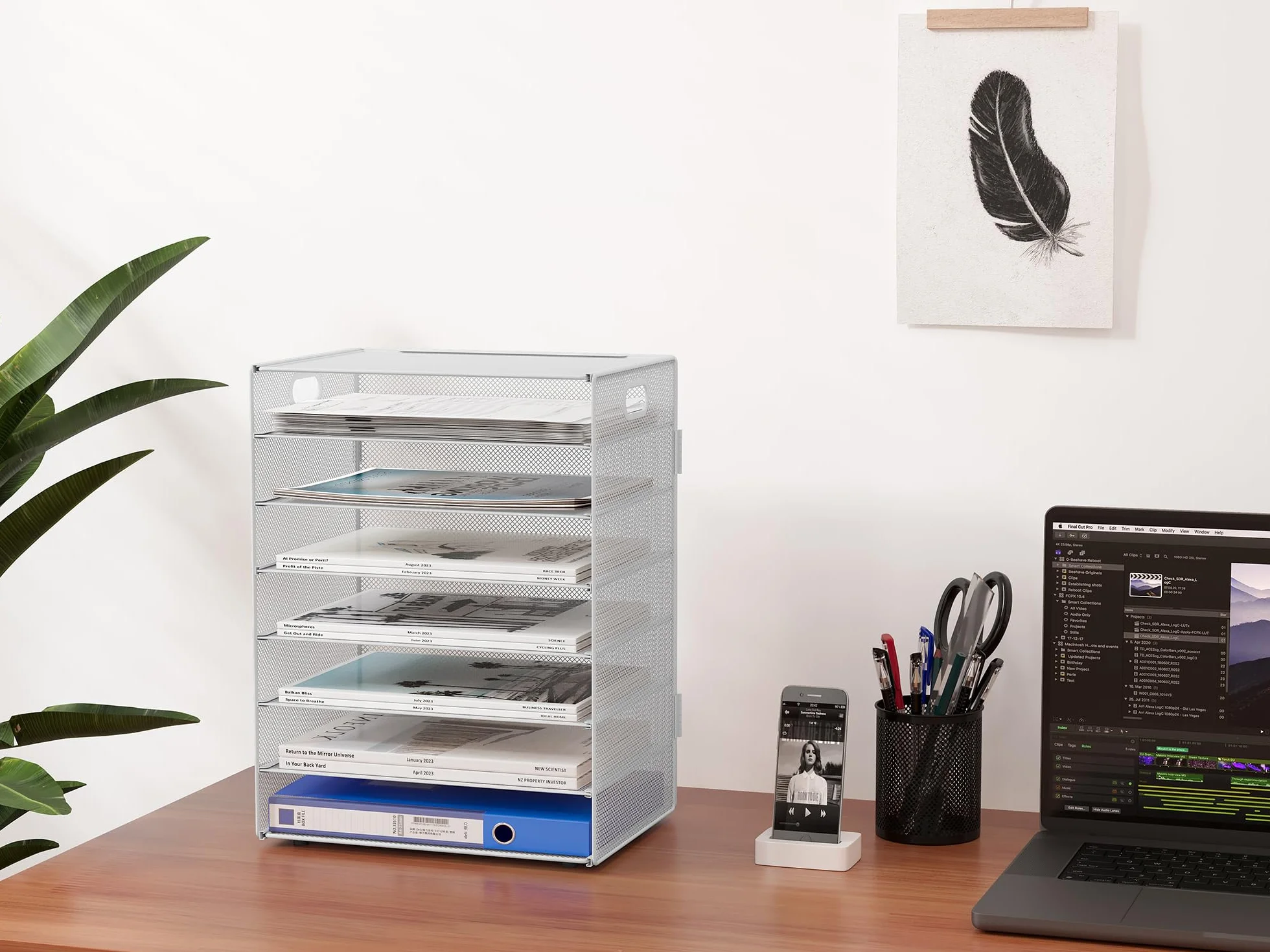 EasyPAG Corbeille à Courrier Métal A4 Banette de Rangement Bureau Porte Revue Organisateur Magazine Blanc