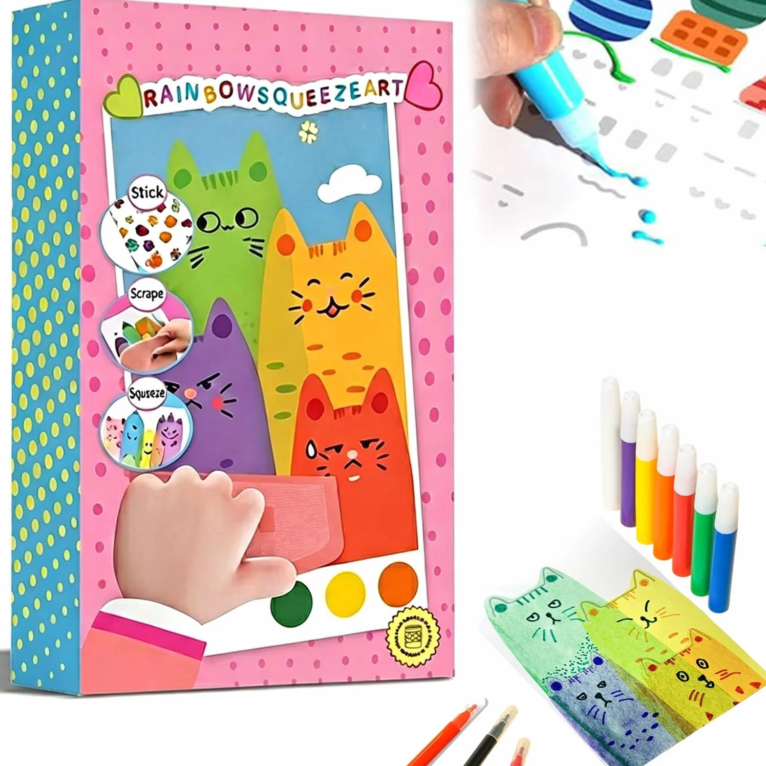 Rainbow Scratch Art Kit pour Enfants, DIY Squeegee Art, 35 Pièces