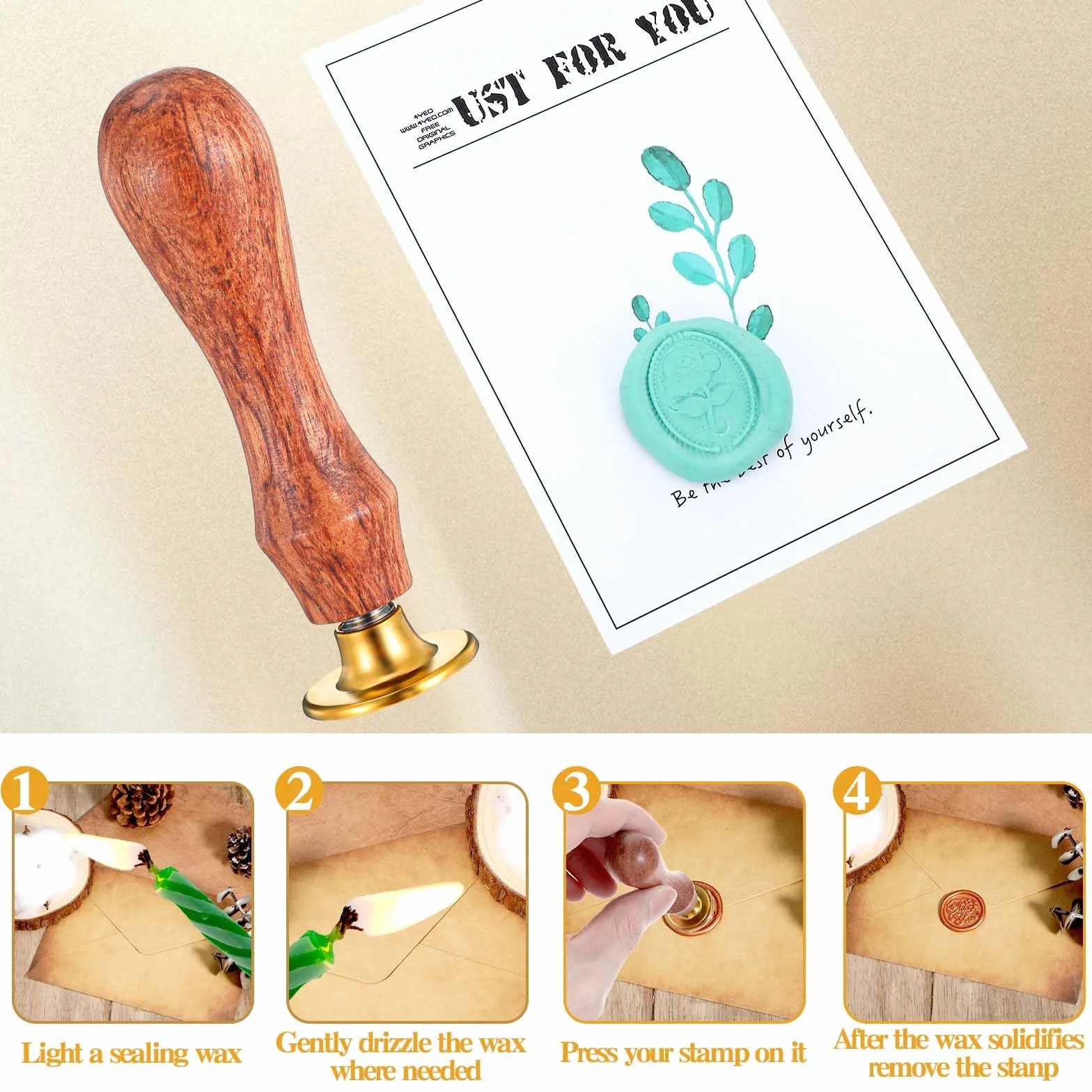Kit de cachets en cire classiques avec manche en bois, lot de 10