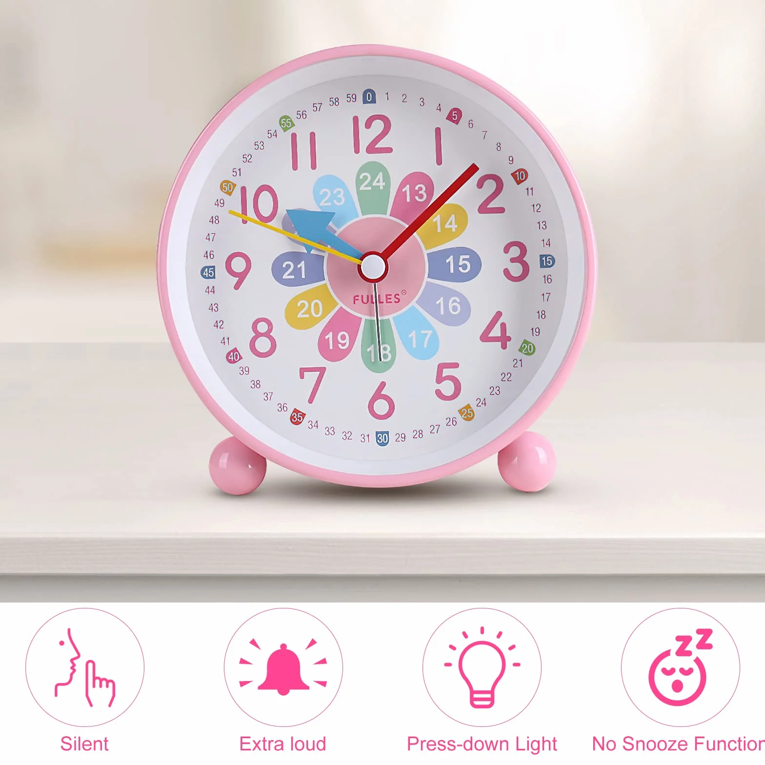 VOSSOT Réveil Numérique Enfants sans Tic-tac Silencieux Horloge Analogique Compact avec Veilleuse Snooze