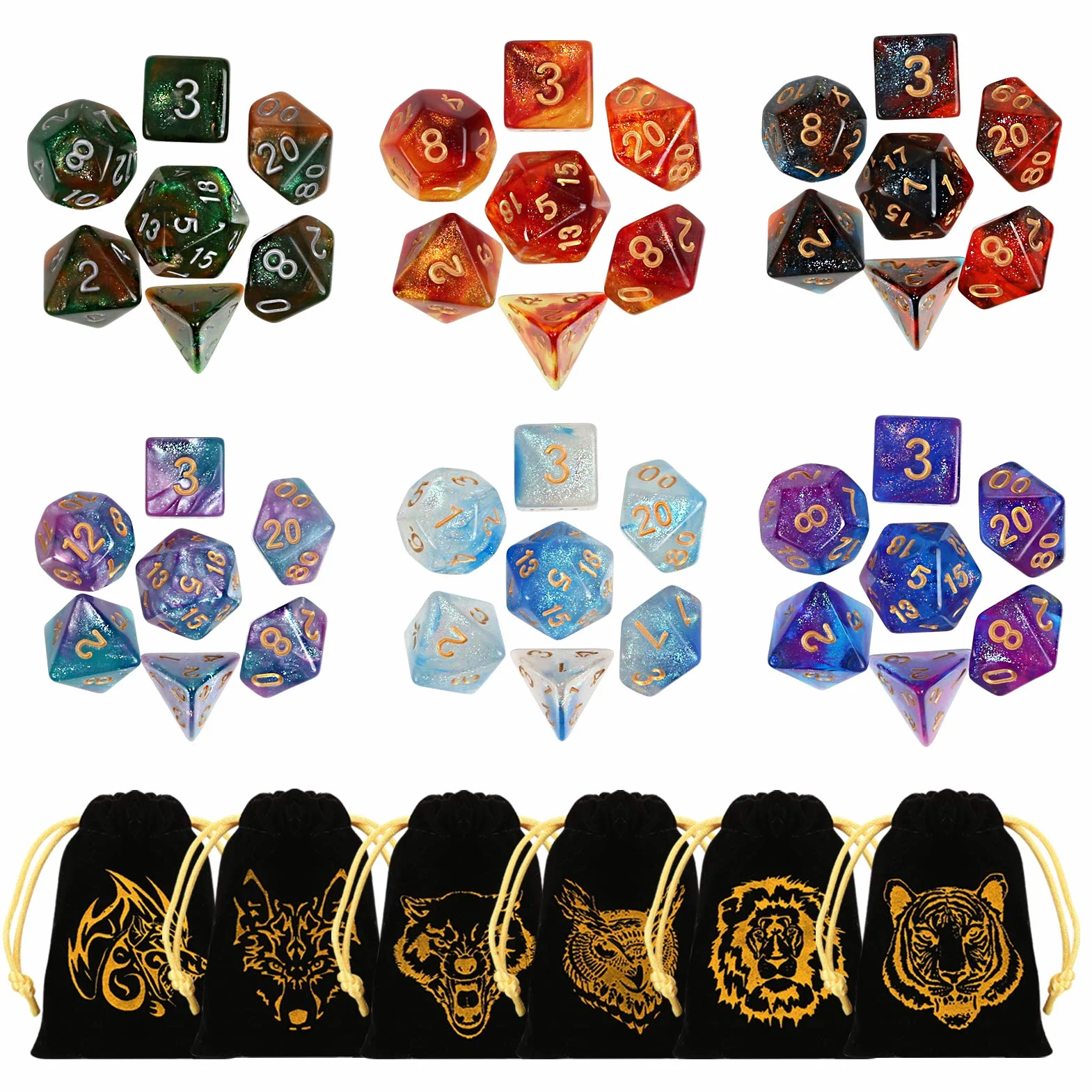 GWHOLE Lot de 42 Dés Polyédriques Couleurs Ciel étoilé pour Jeux de Rôle Donjons et Dragons Double-Couleur