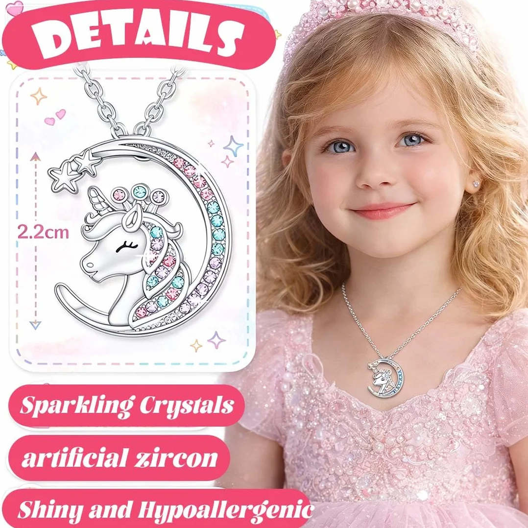 Collier Licorne Zirconia Arc-En-Ciel Étoile Croissant Lune Bijou Enfant
