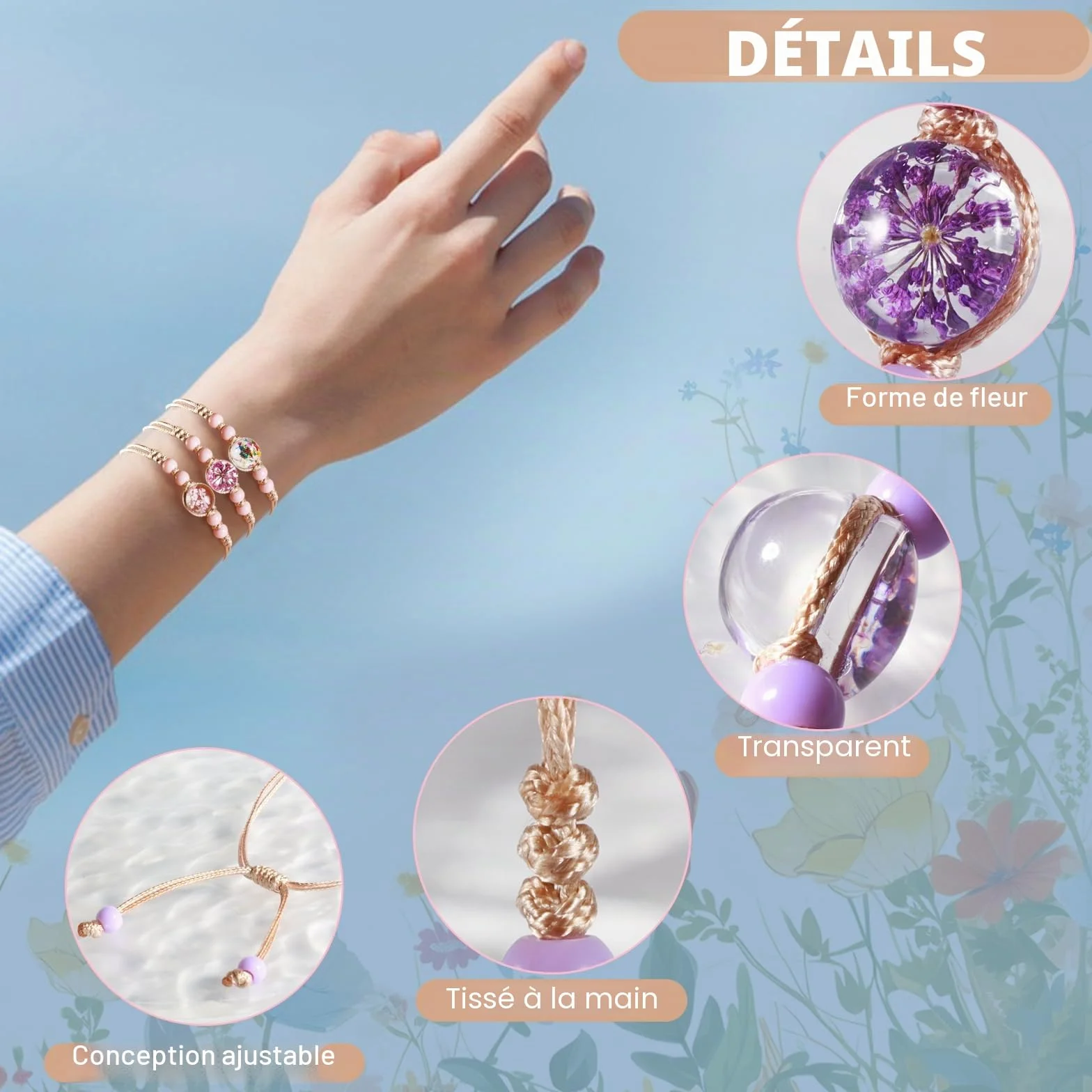 Bracelet Enfant Amitié Fille Ajustable Fleurs Couleurs 14 Pièces