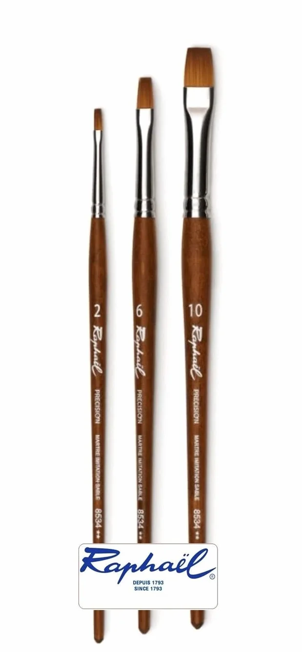 Raphael Pinceau Plat Série 8534 Imitation Martre Sable Set 3pcs No. 2, 6, 10 pour Aquarelle