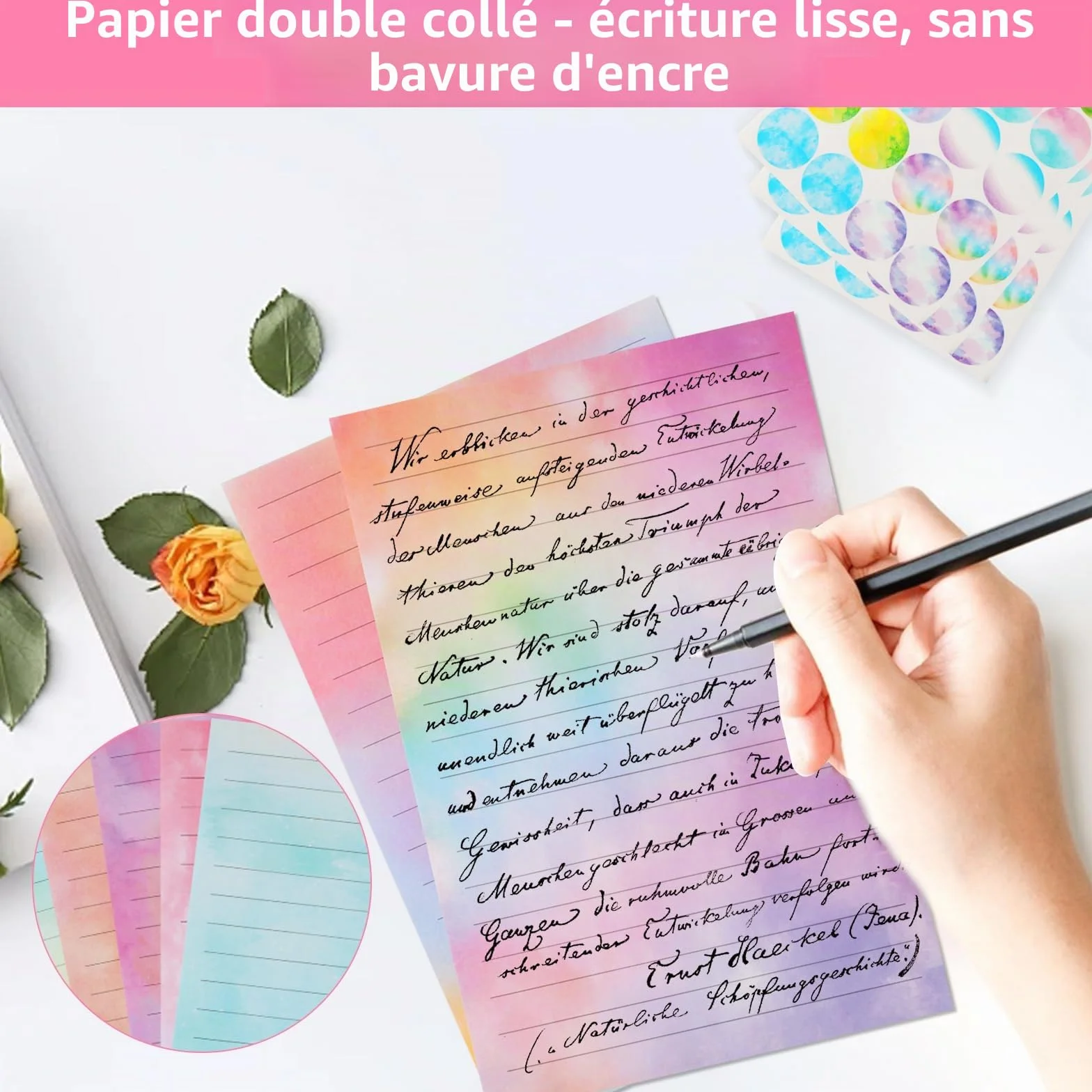 Papier à Lettres Vintage Aquarelle 160 Feuilles avec Enveloppes et 60 Autocollants pour Invitations Saint-Valentin