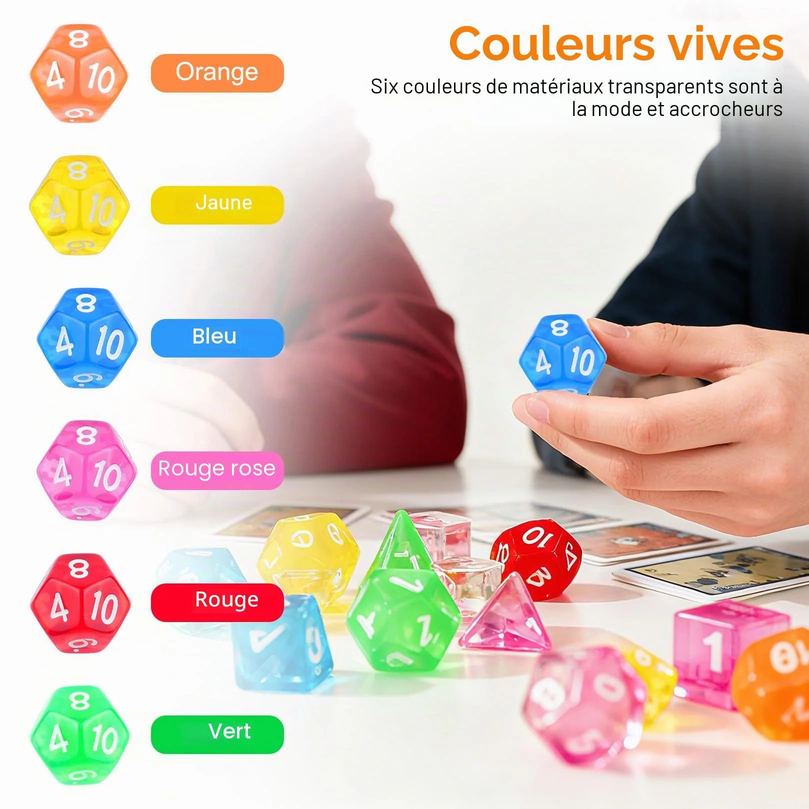 Lot de 42 dés polyédriques acrylique multicolores D4 D6 D8 D10 D12 D20 pour MTG RPG D&D jeux de table
