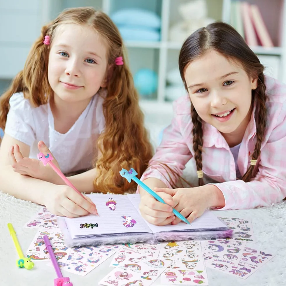 OFFCUP Journal Intime Fille Crown Unicorn Carnet Secret en Peluche 160 Pages A5 avec Stylo et Autocollants
