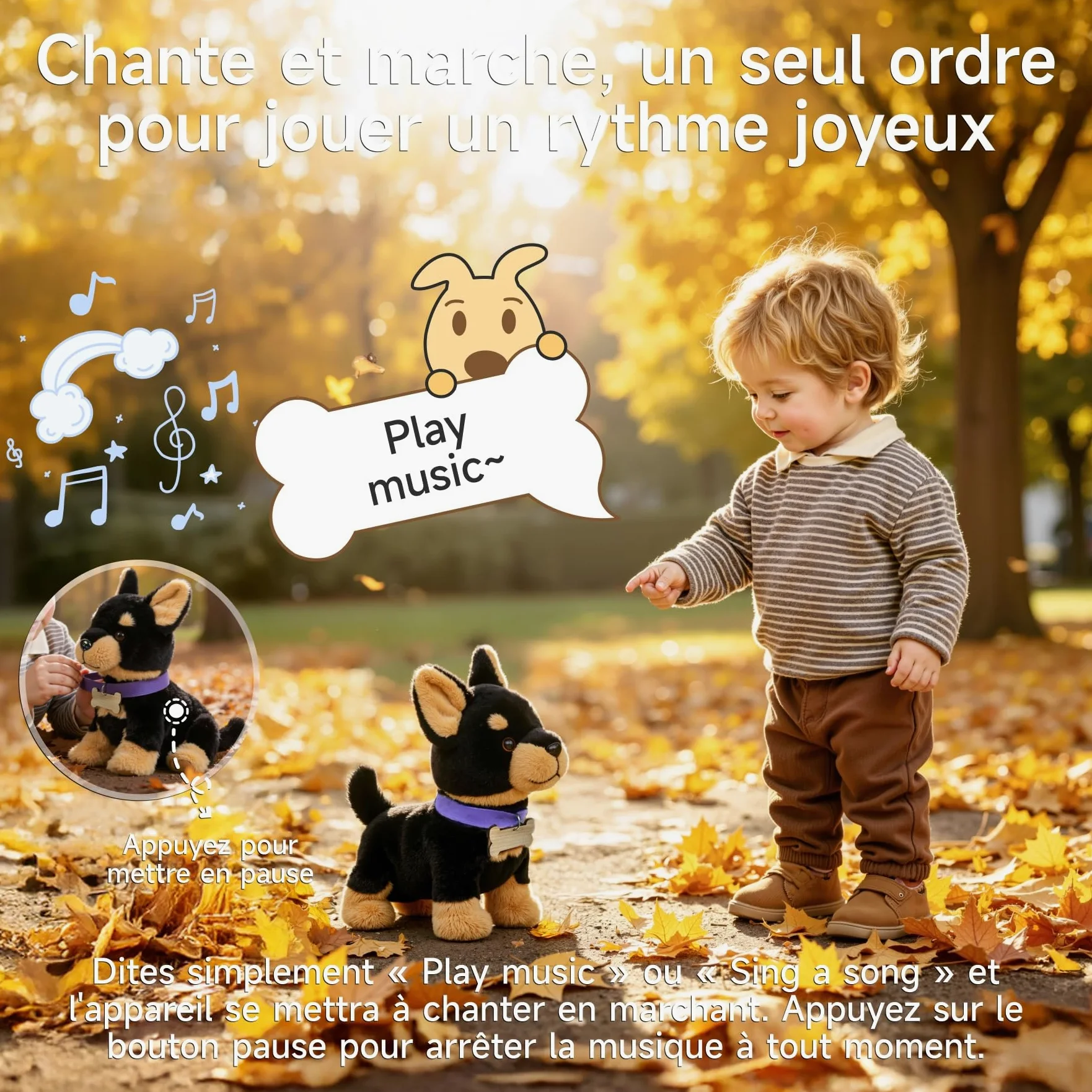 TUMAMA Kids Chien Jouets Qui Marche et Chante, Chiot en Peluche Enfants | Jouet qui marche et aboie , commandes vocales , remue la queue, hoche la tête, chante