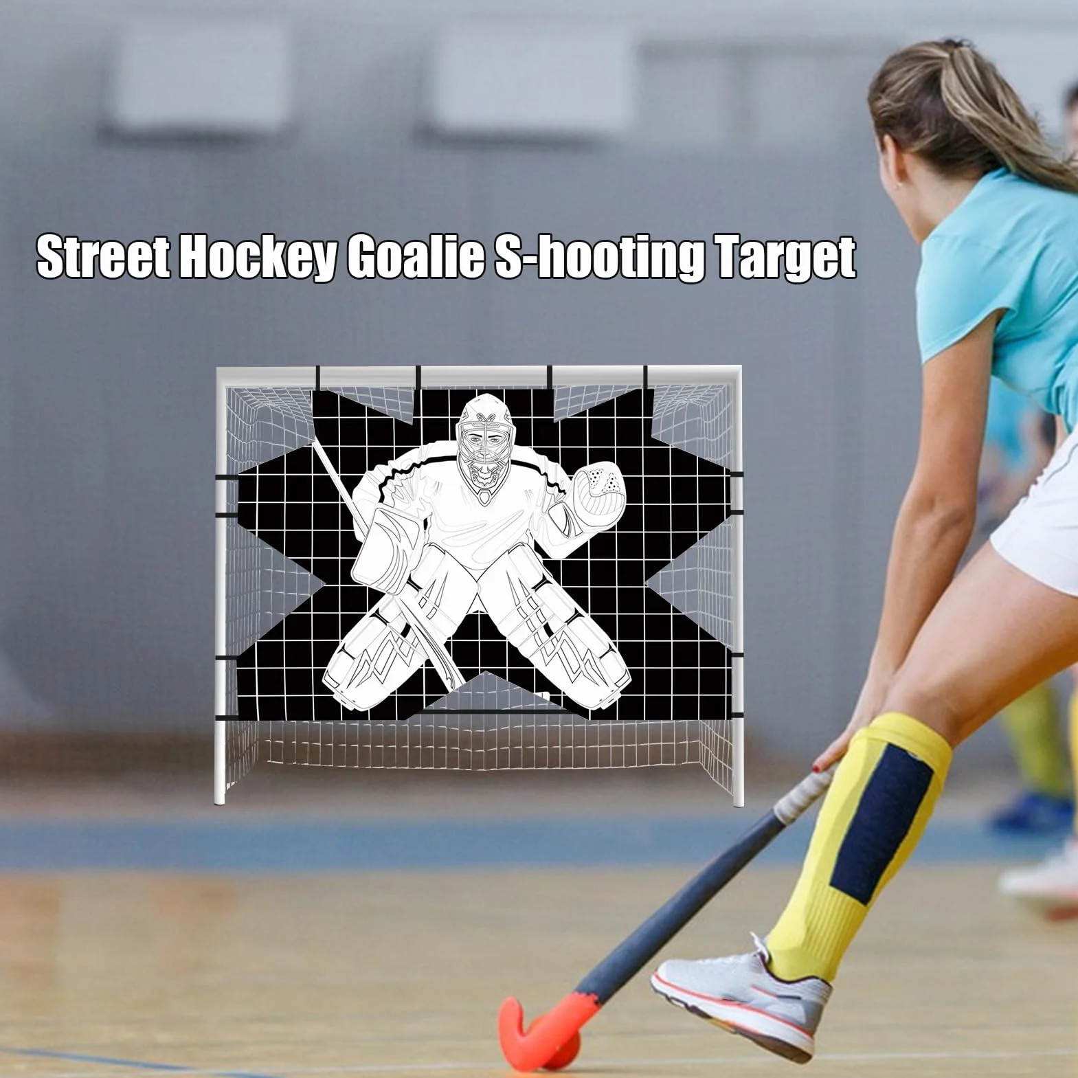Cible de Gardien de But de Hockey en Vinyle Durable avec Jardin Renforcé - Résistant aux Intempéries pour Pratique de Tir