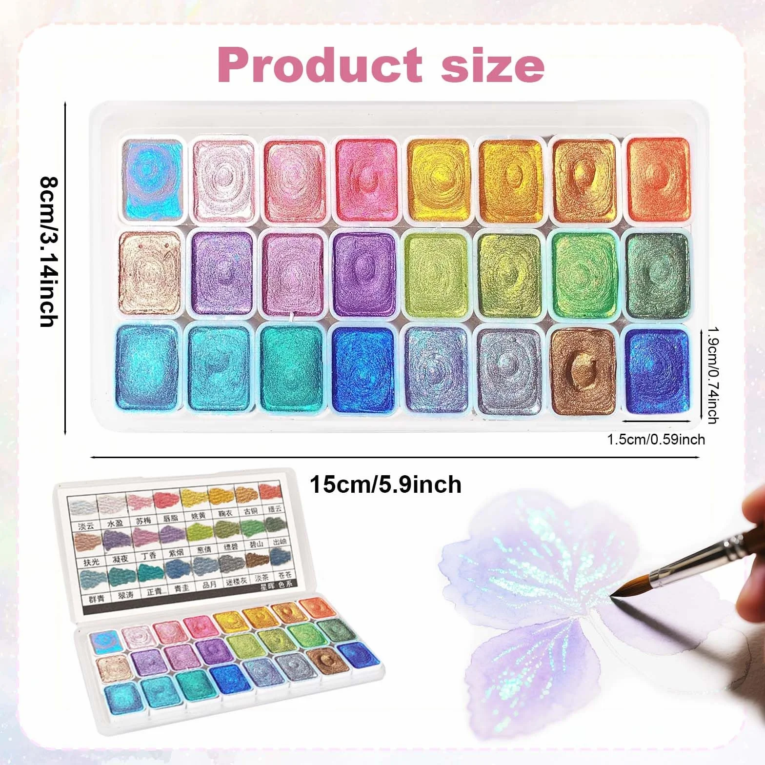 Peinture Aquarelle Nacrée 24 Couleurs, Ensemble Métallisé Paillettes Minérales pour Nail Art