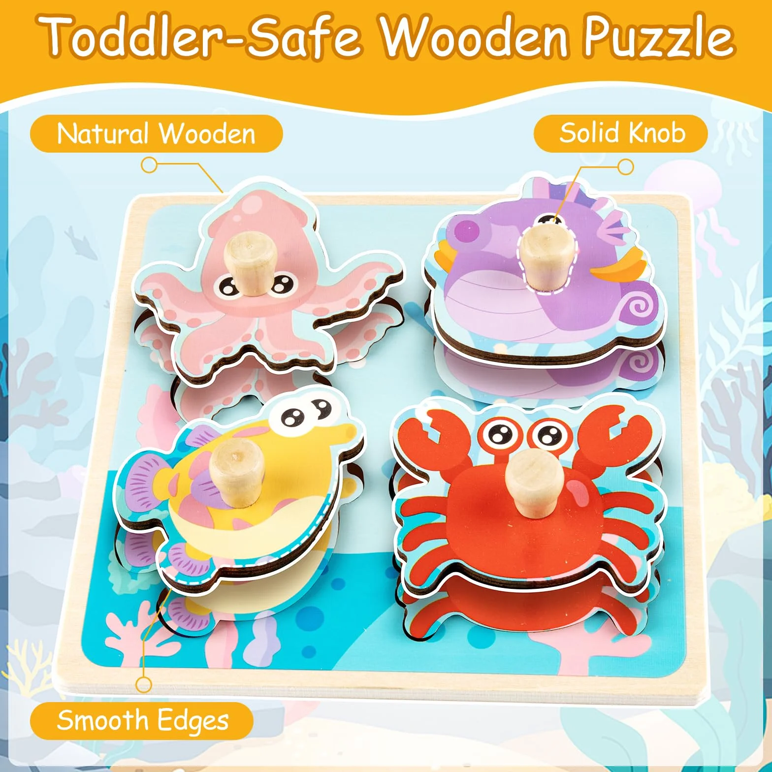 Puzzle Bois Enfant 4 Pièces Animaux Jouet Éducatif Montessori 1 2 3 ans