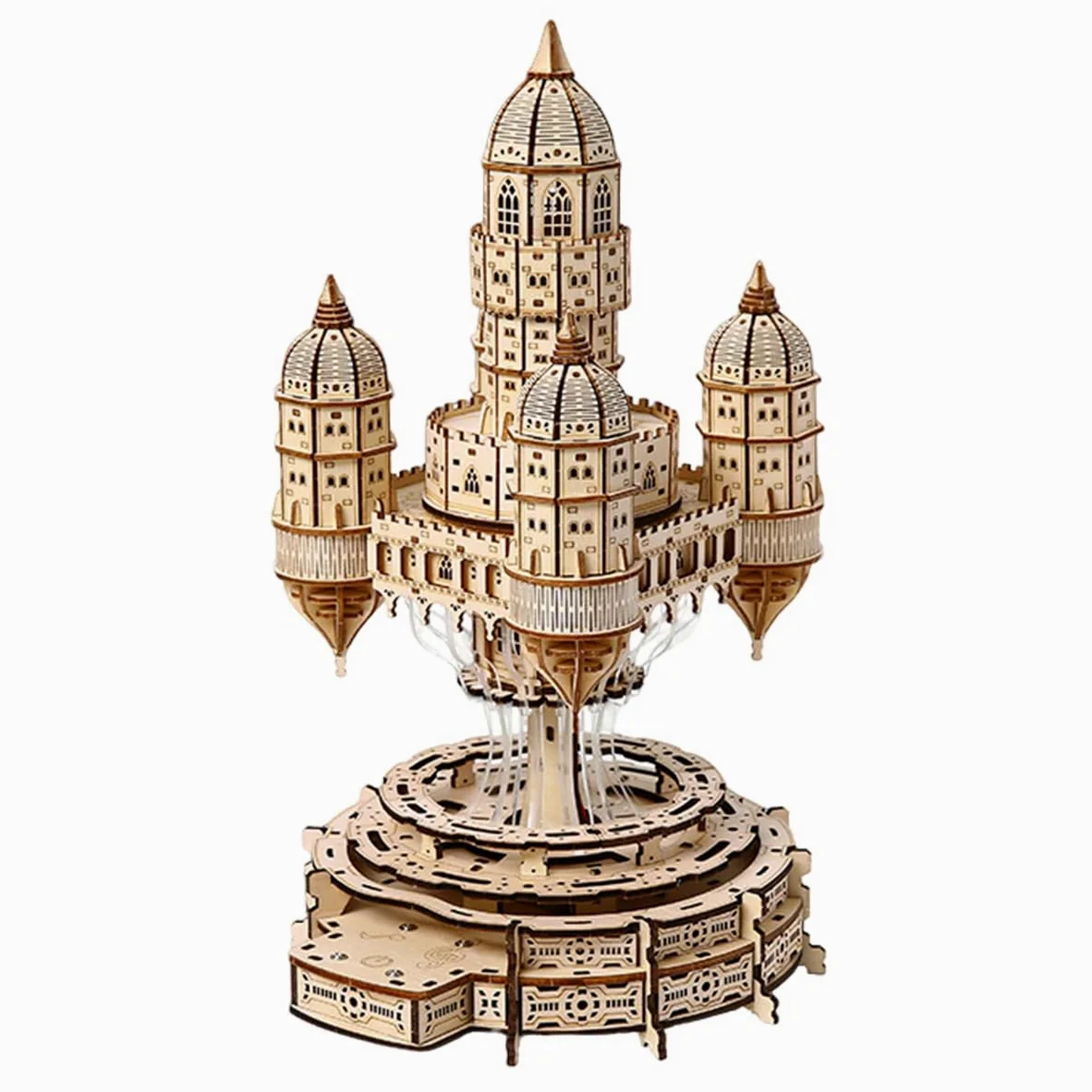 Puzzle en bois 3D Château dans le ciel sans colle - Pour adultes - Kit de construction en bois avec lumières LED - Puzzle éducatif créatif et cérébral - Décoration de la maison - Cadeau d'anniversaire