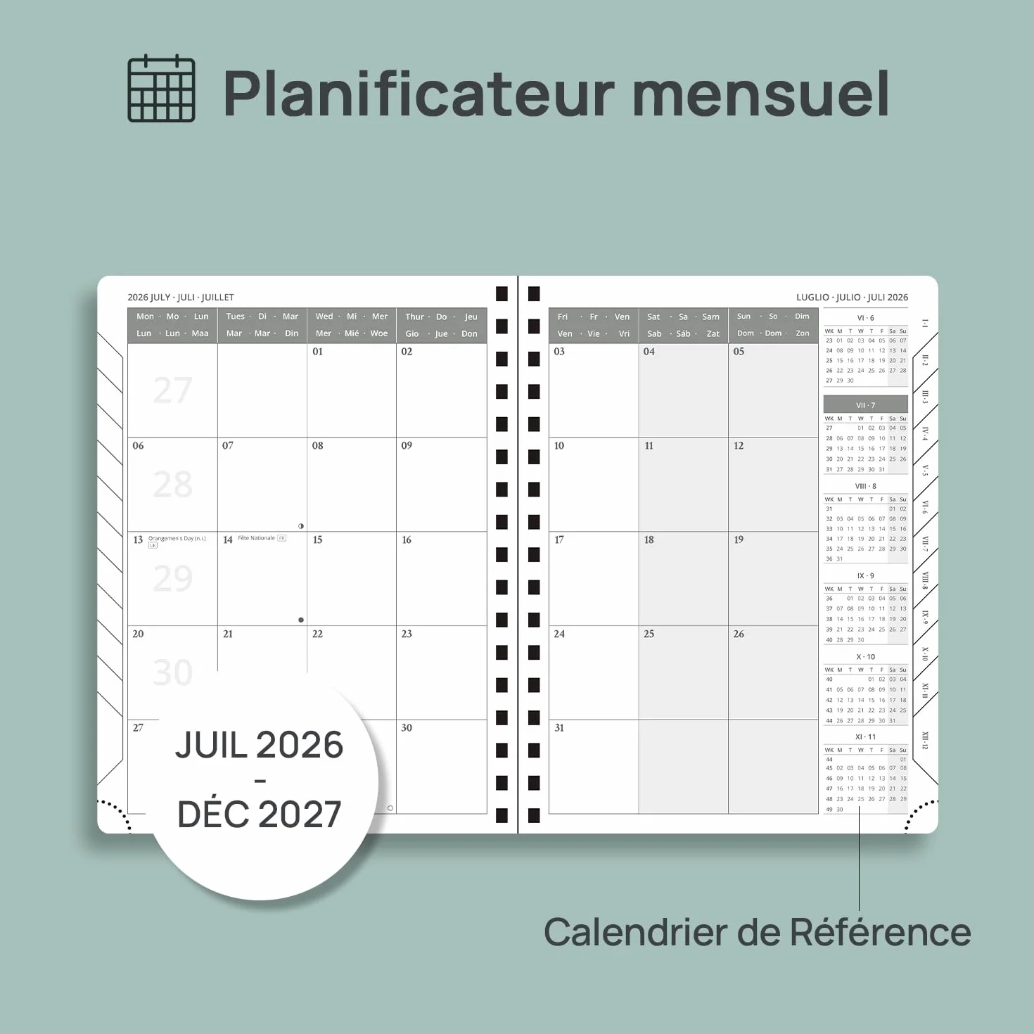 POPRUN Agenda Mensuel 2026-2027 18 Mois 22 x 16,5 cm Planner Scolaire Couverture Souple Spirale