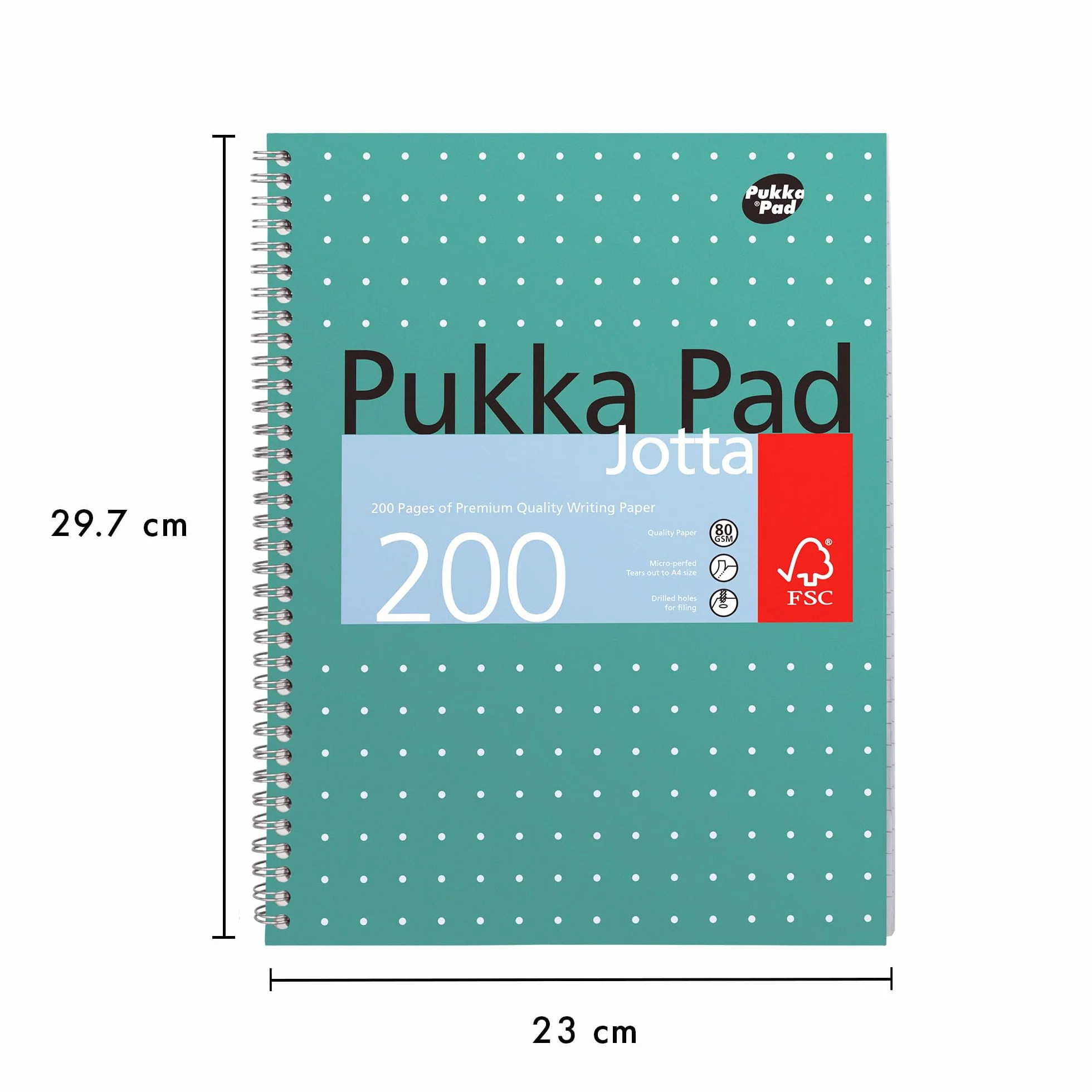 Pukka Pad Carnet de note Jotta métallique A4+ 23 x 29.7cm Spirale lignes 8mm papier 80GSM 200 pages vert LOT DE 3