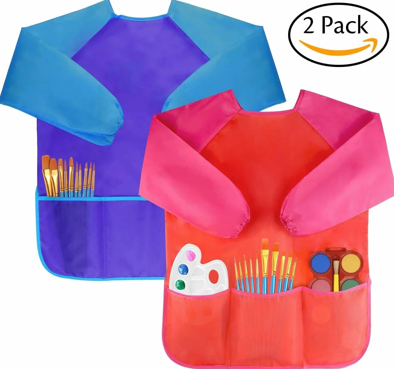 Amaza Tablier Peinture Enfant Imperméable 3-8 ans Manches Longues 3 Poches Fermeture Scratch