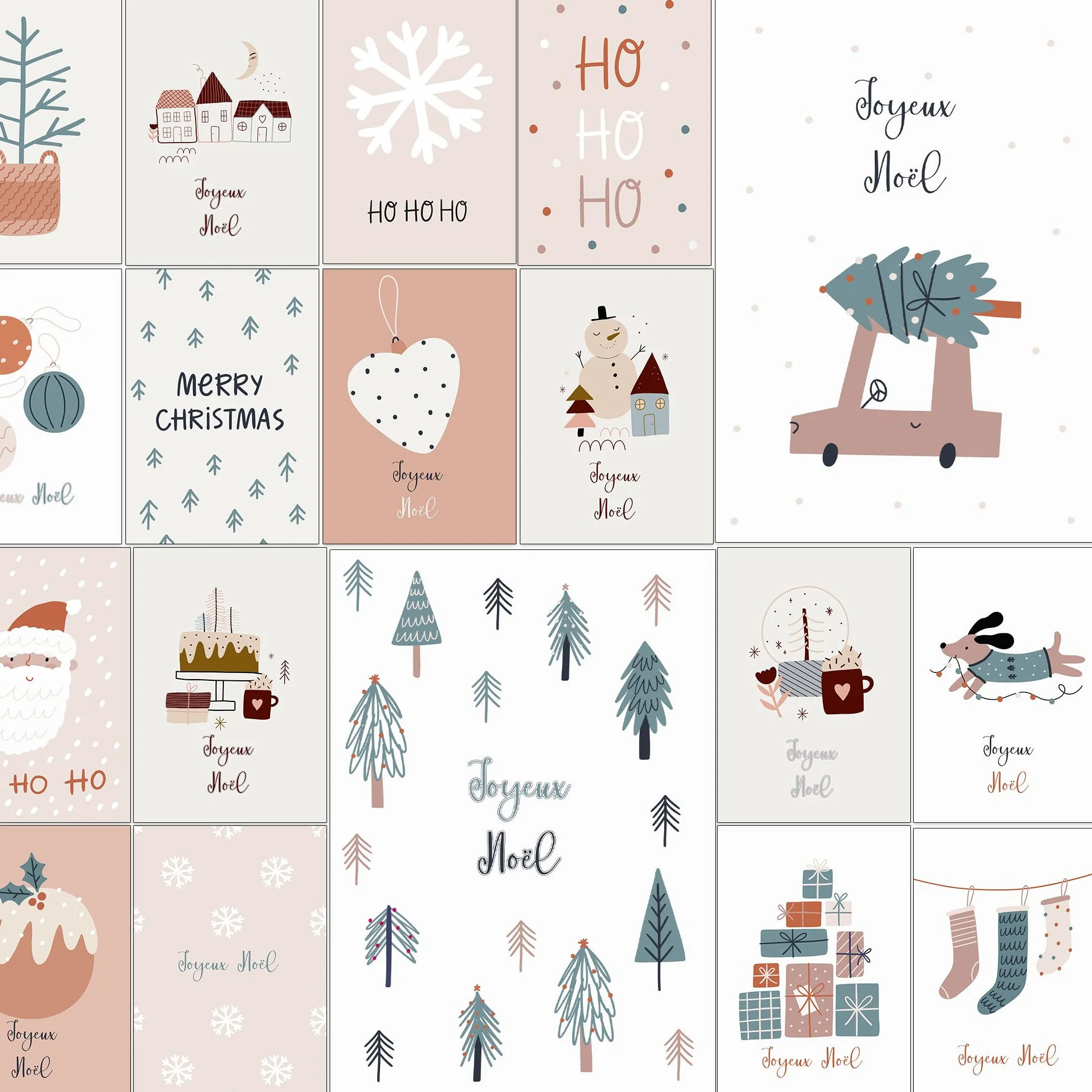 Cartes de Noël avec enveloppe Set de 30 pièces - En français - A6 cartes pliables
