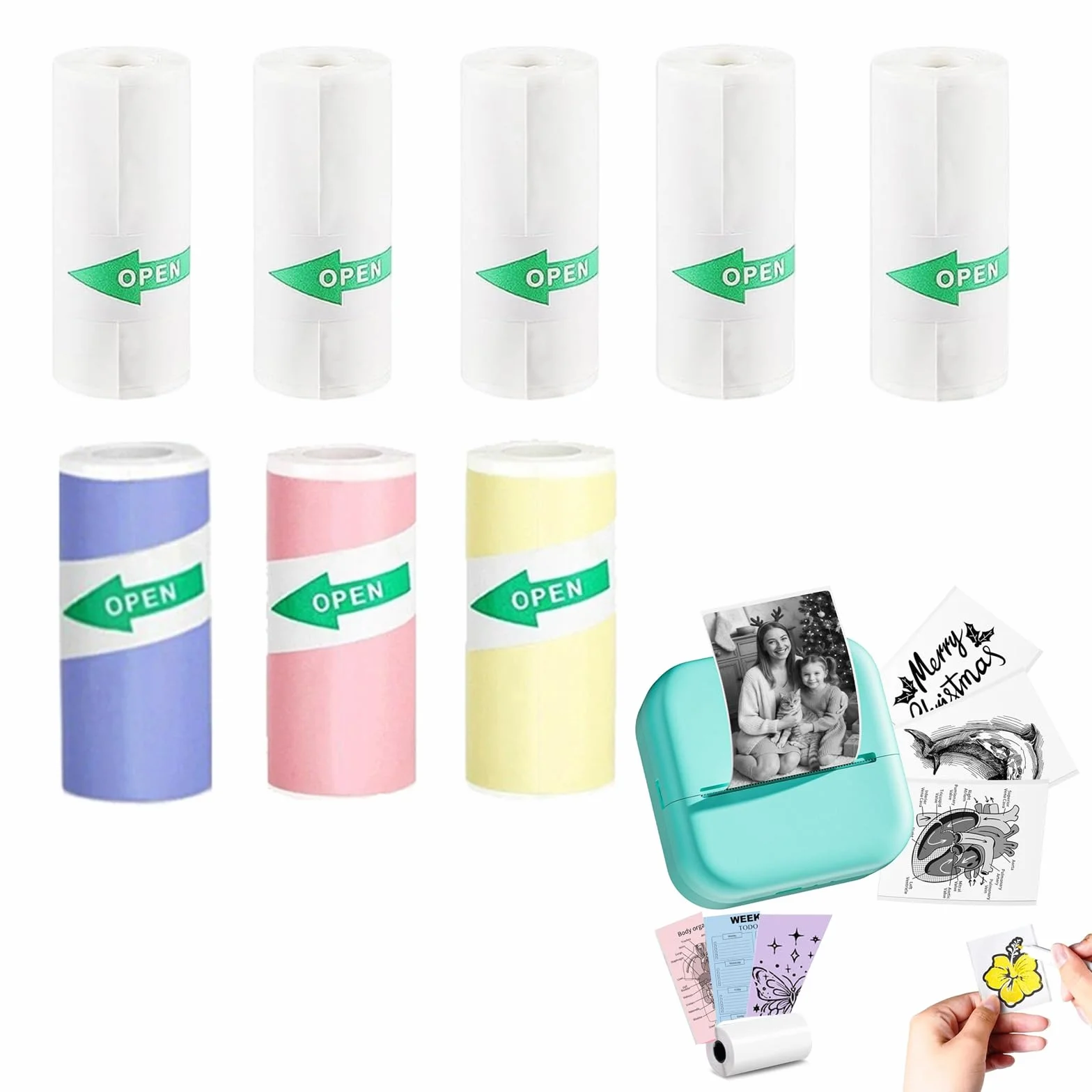 Mini Rouleaux Papier Autocollant Thermique 57x25mm pour Imprimante Phomemo Memoking - Lot de 8