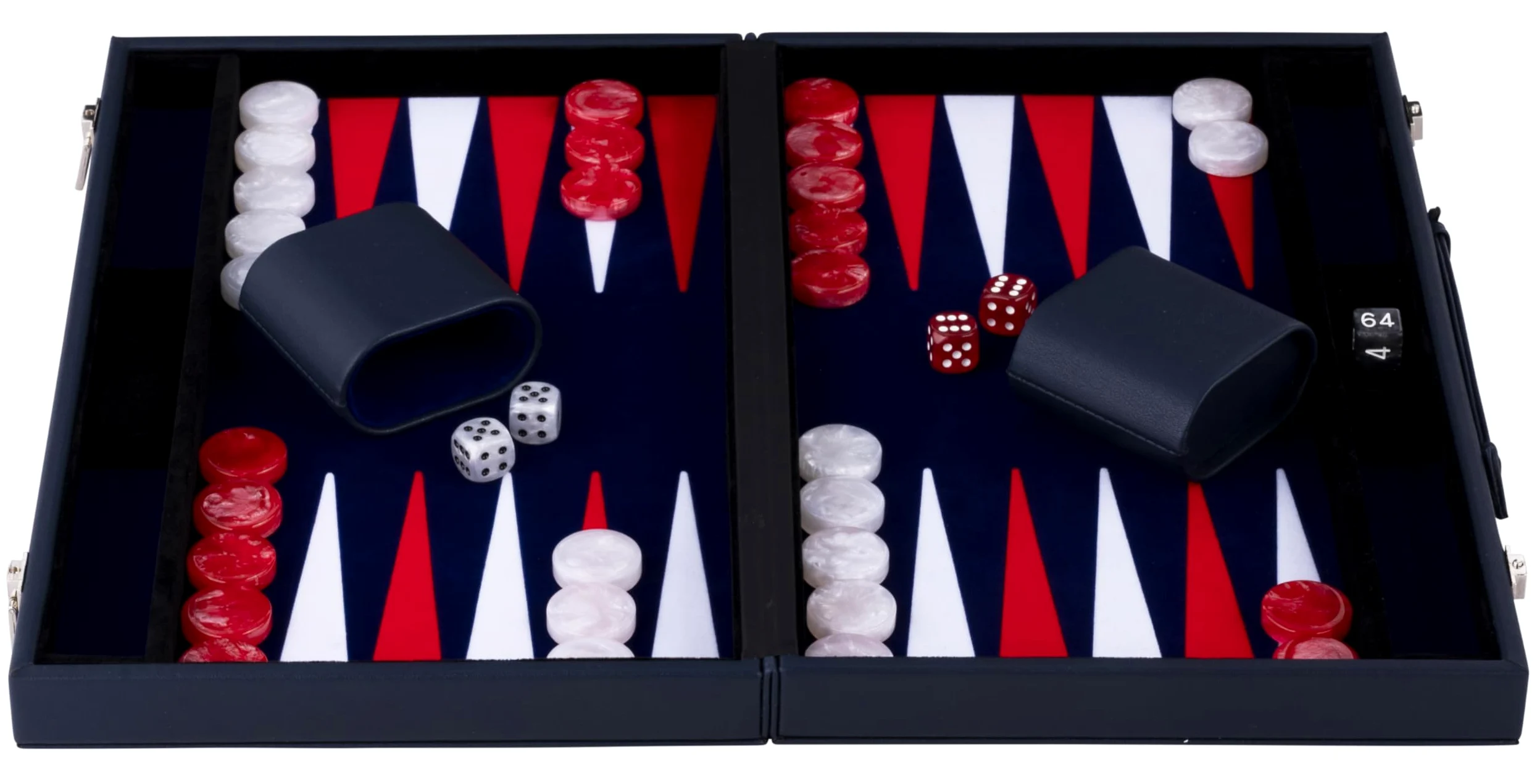 Backgammon Luxe 18 Pouces 56,4 X 46,7 Cm - Simili Cuir Rouge Blanc Marquete | Jeu De Societe 2 Joueurs Avec 30 Pions, Des Et Gobelets - Mallette Fermee 46,7 X 28,2 X 5,8 Cm, Regles Multilingues