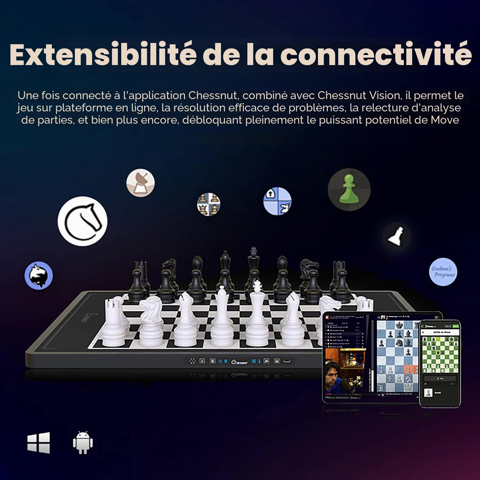 Chessnut Move – Échiquier Robotique avec Pièces en Plastique, Déplacement Automatique des Pièces, Reconnaissance Complète, Moteur d’Échecs Intégré et Commande Vocale