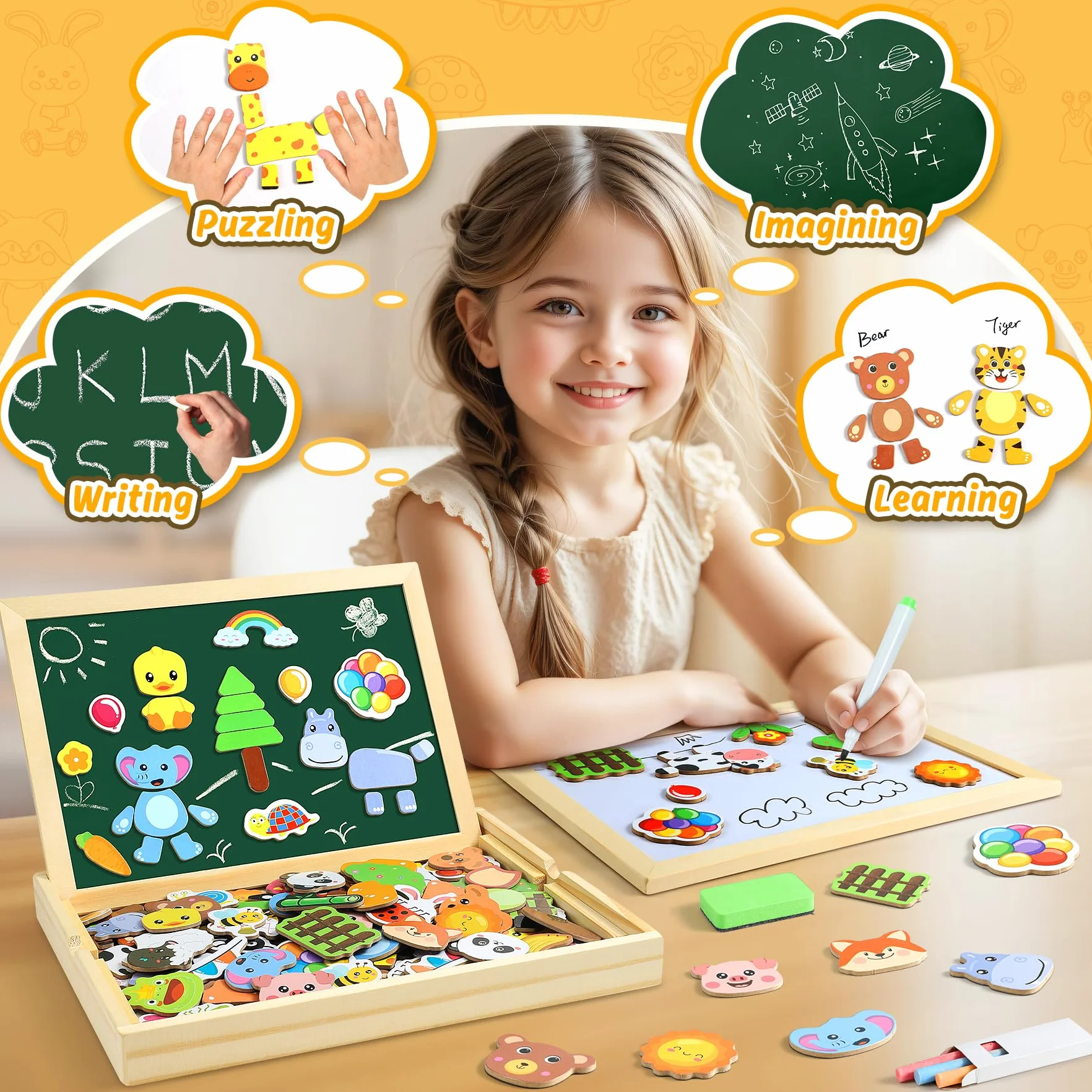 COOLJOY Magnétique Puzzle Jouet Enfant 3 Ans, Jeux en Bois Double Face, Jouets Educatif pour 3 4 5 Ans