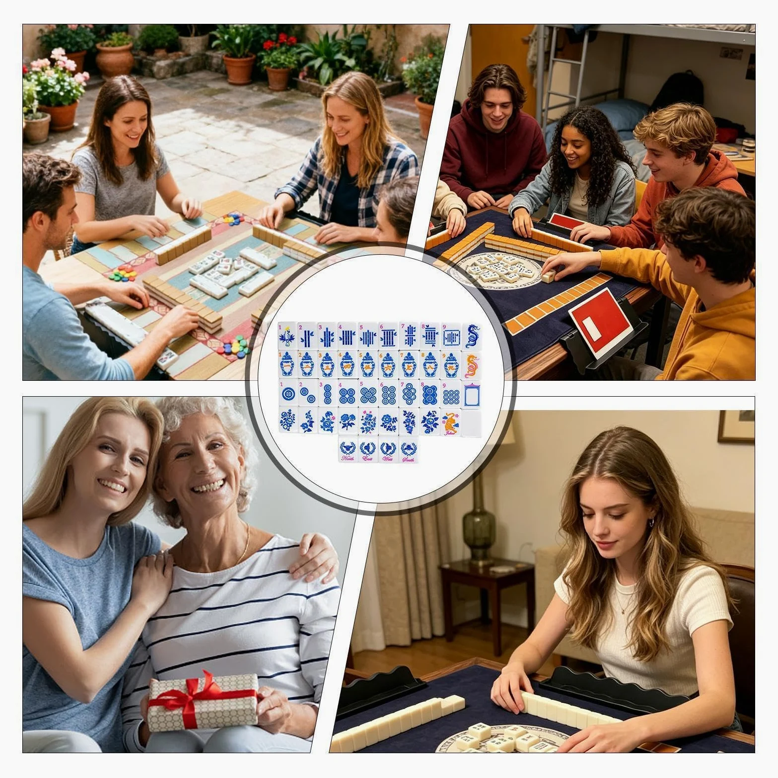 Coffret de tuiles de Mahjong De Société Américain en Acrylique 160 | Mahjong Américain pour Maison Voyages Déplacements Piscine Adultes Soirées Débutants Joueurs