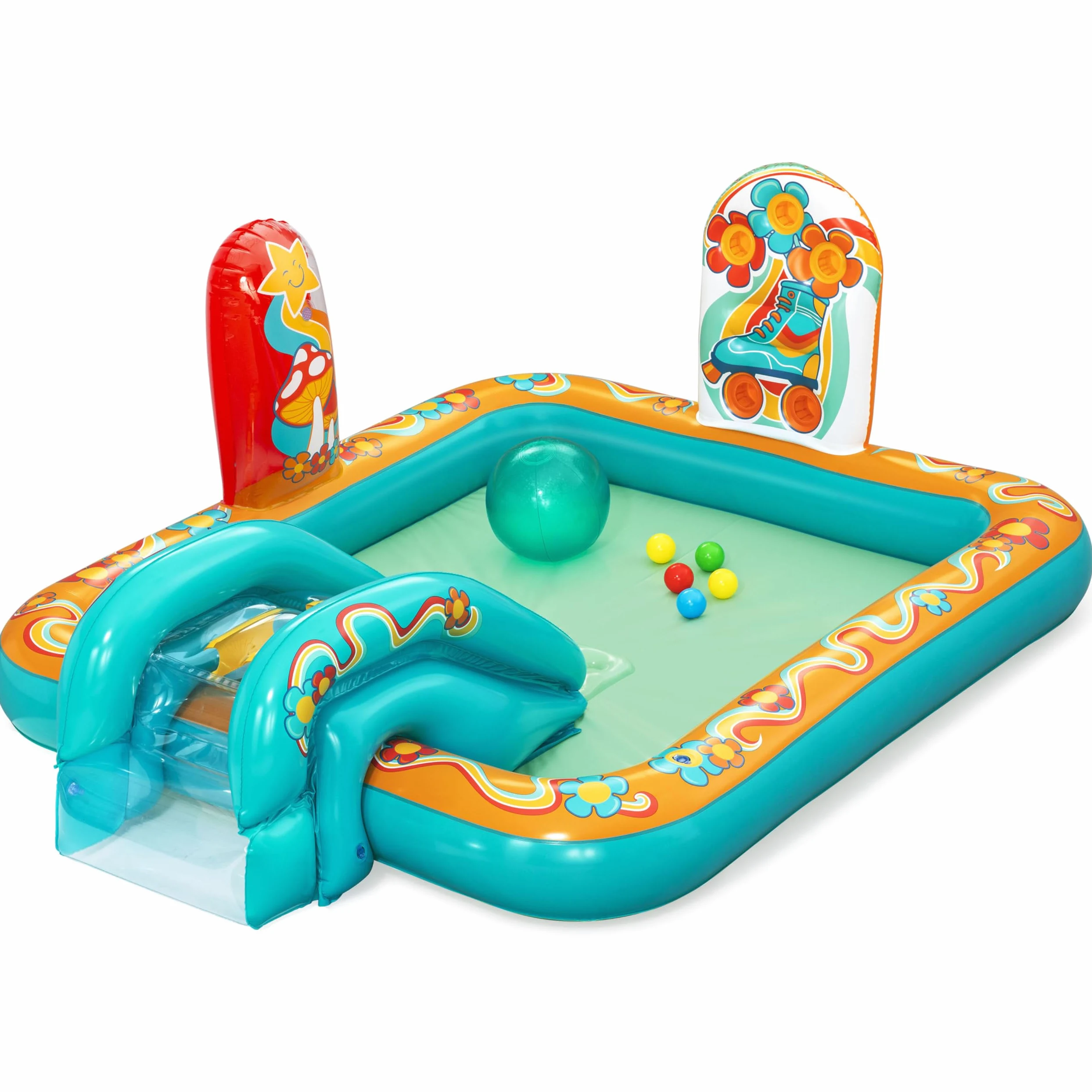 Bestway Aire de Jeux et Piscine Gonflable pour Enfants Retro Groove - 193 cm x 152 cm x 74 cm - Multicolore
