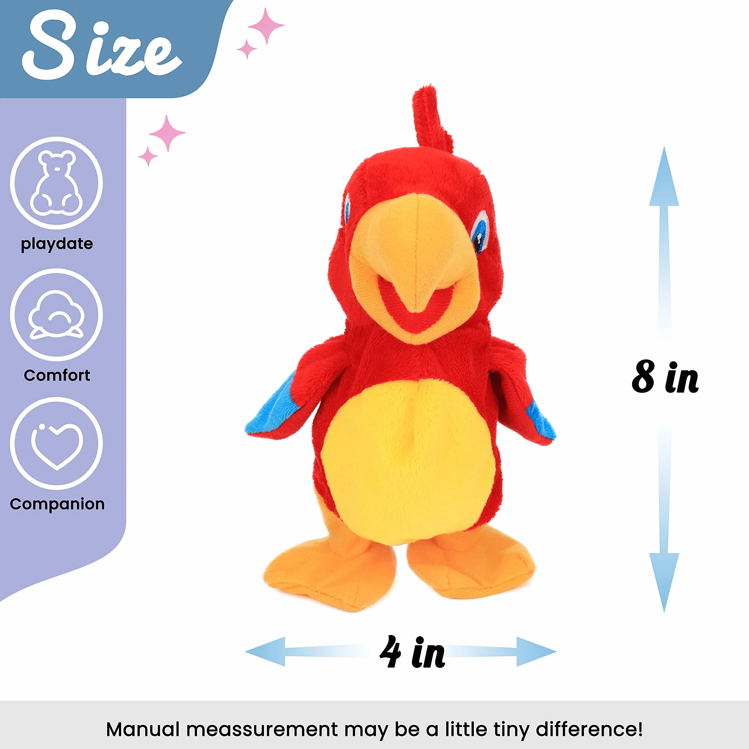 Peluche Interactive Électrique Perroquet Parlant Qui Répète et Marche, 20 cm