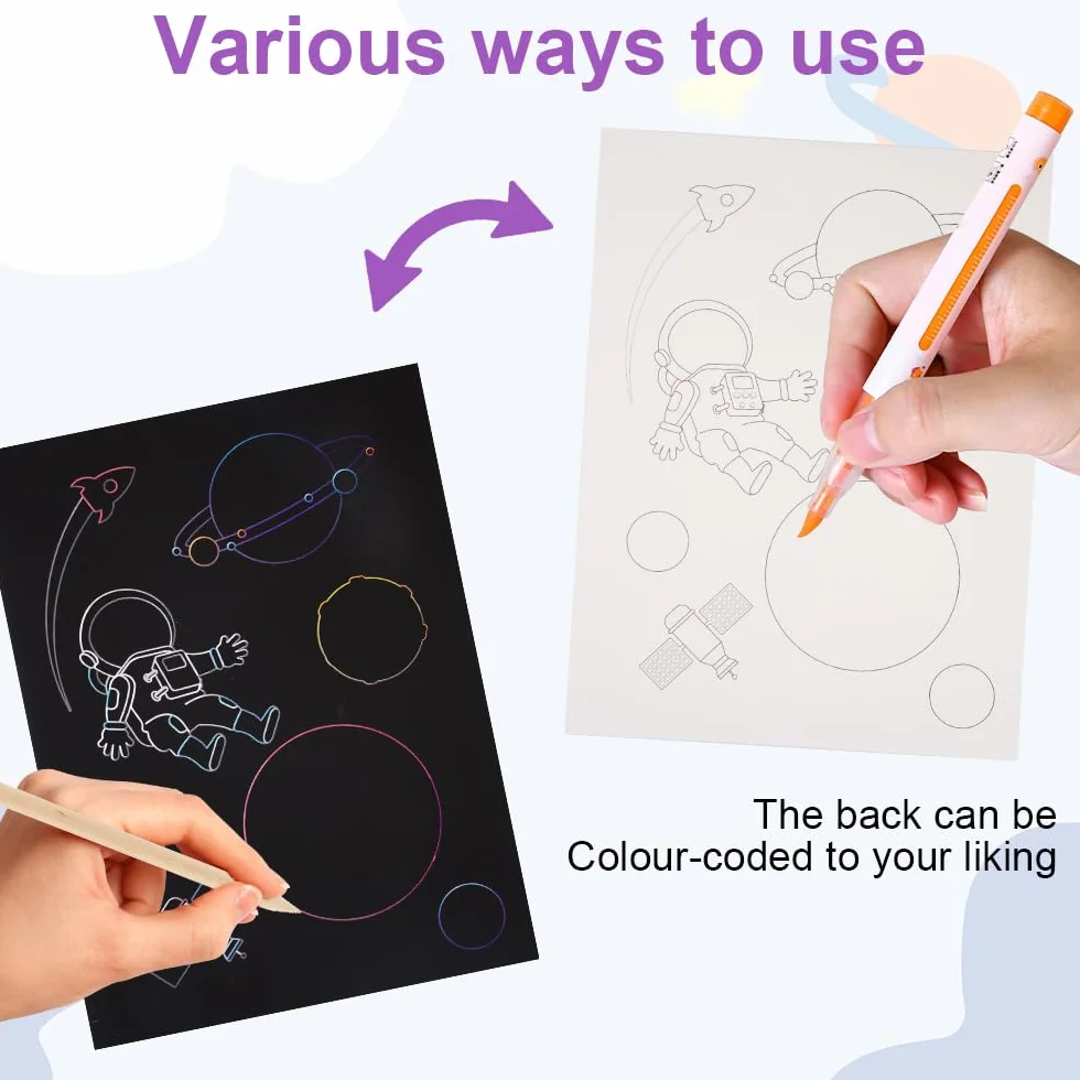 Scratch Art Kit Lot de 3 Carte a Gratter avec Stylets en Bois pour Enfants Adulte 18.5x13.5cm