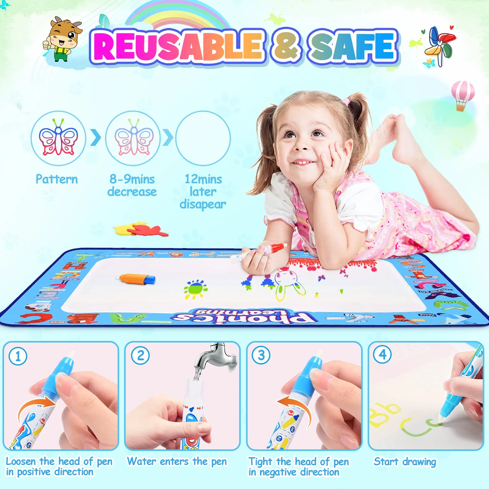 Tapis d'eau EUCOCO Jouet Enfant 1 2 3 Ans Cadeau Enfants Jeux Educatif