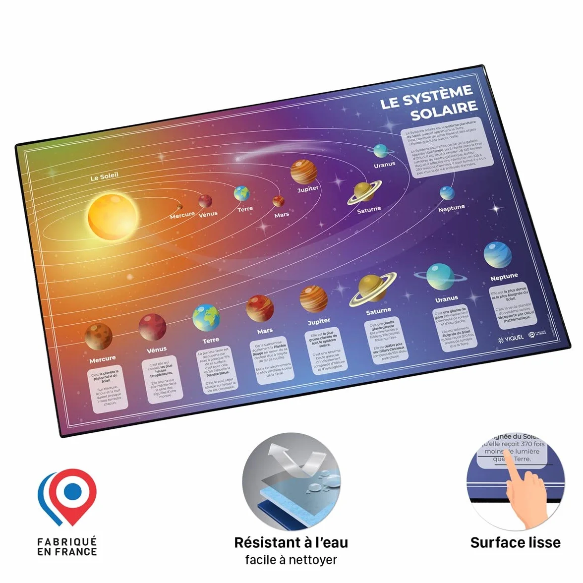 Sous-Main Éducatif Système Solaire PVC Résistant 59,5×36,2 cm Origine France