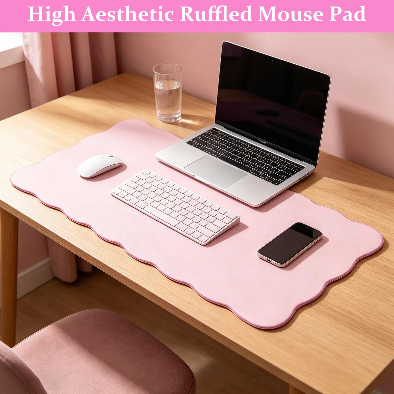 Tapis de Bureau Grand 80x40 cm Antidérapant Liège Naturel Cuir PU Imperméable Rose Pourpre