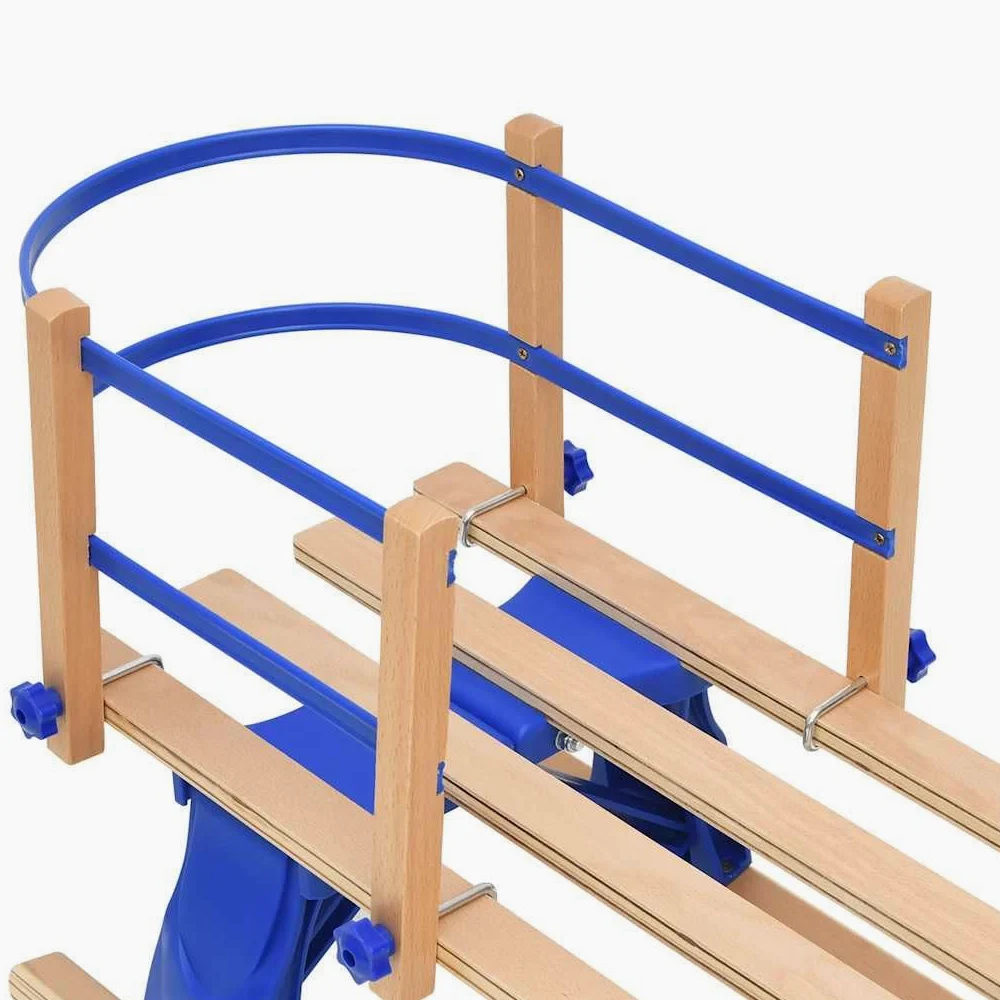 Luge pliante de 110 cm avec dossier, en contreplaqué avec patins en métal, corde de traction et design pliable pour enfants et adultes, luge en plein air en hiver sur la neige, les pistes et