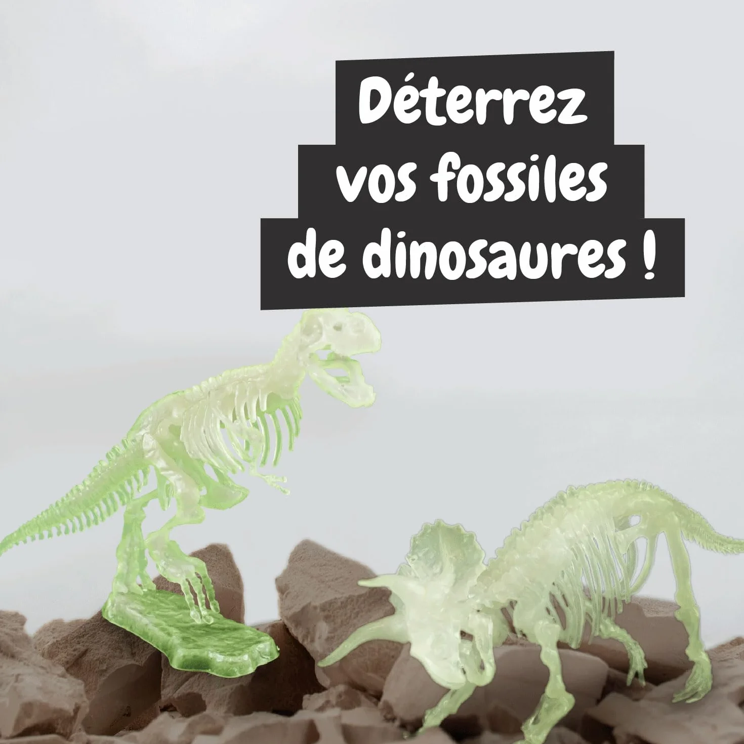 Science4you Kit de Fouille de Fossiles 2 en 1 - Excaver et Assembler 2 Dinosaures Qui Brille dans l'Obscurité, 22 pièces: T-Rex et Triceratops