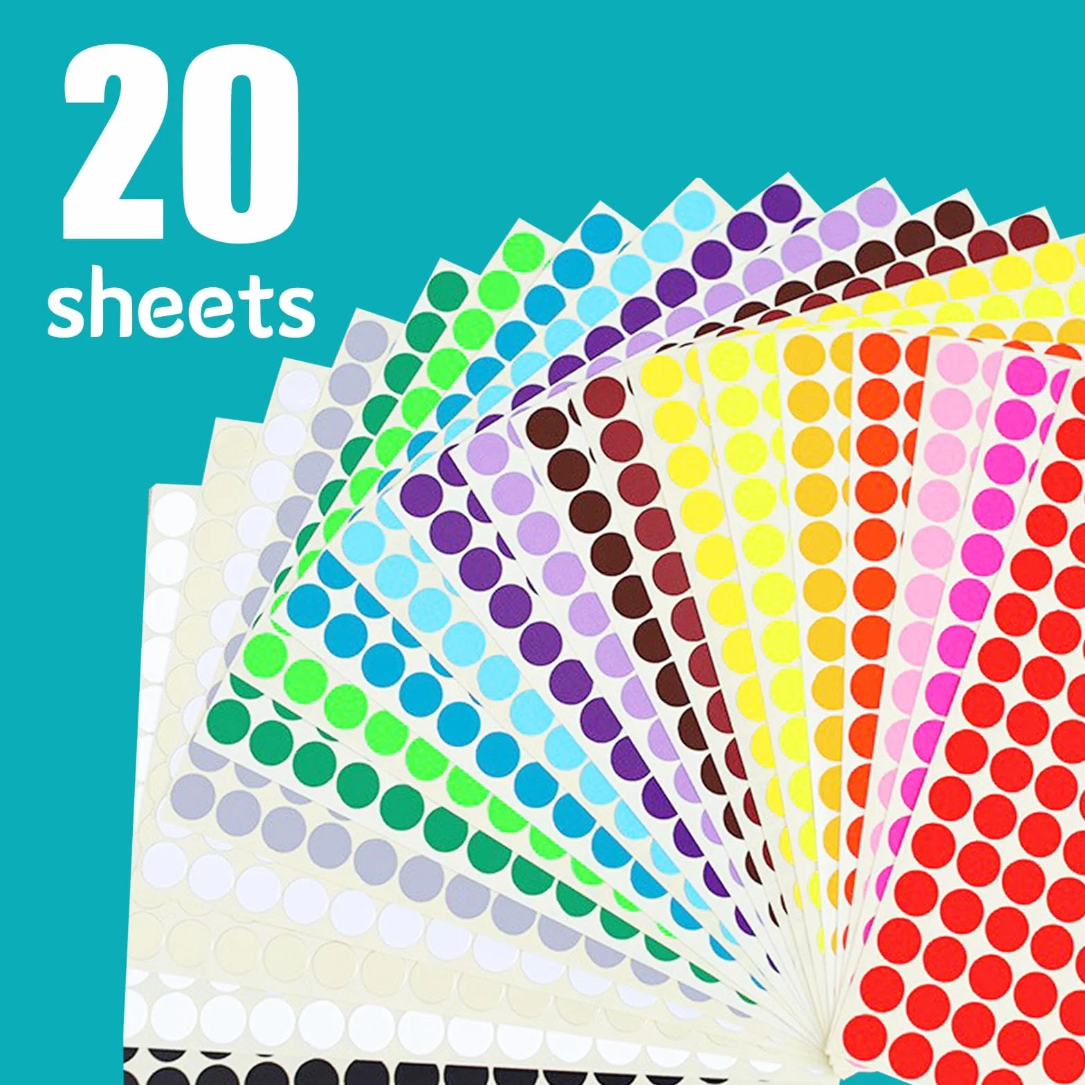 Gommettes Rondes 10 mm 3300 Pièces 20 Couleurs Autocollantes