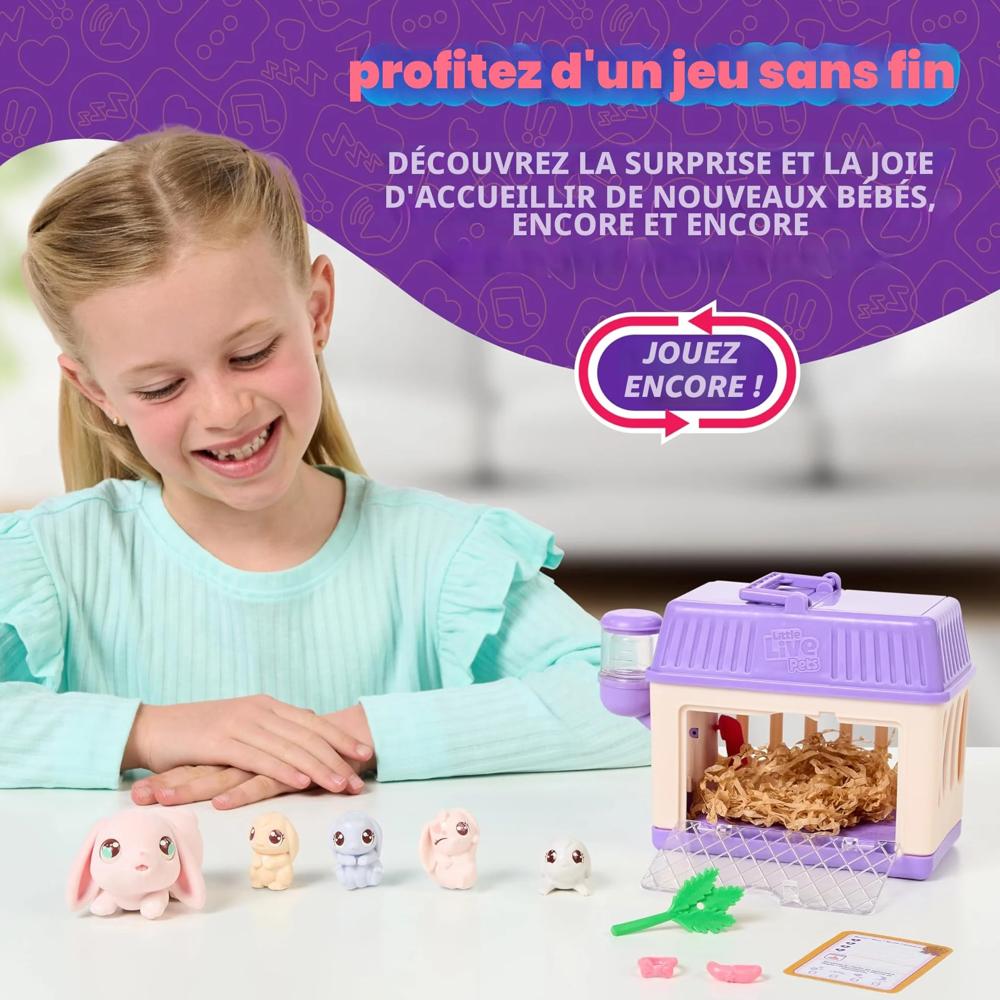 Little Live Pets Mama Surprise P'tits Lapins, Prends Soin de la Maman Lapin dans Son clapier pour découvrir 2, 3 ou 4 bébés
