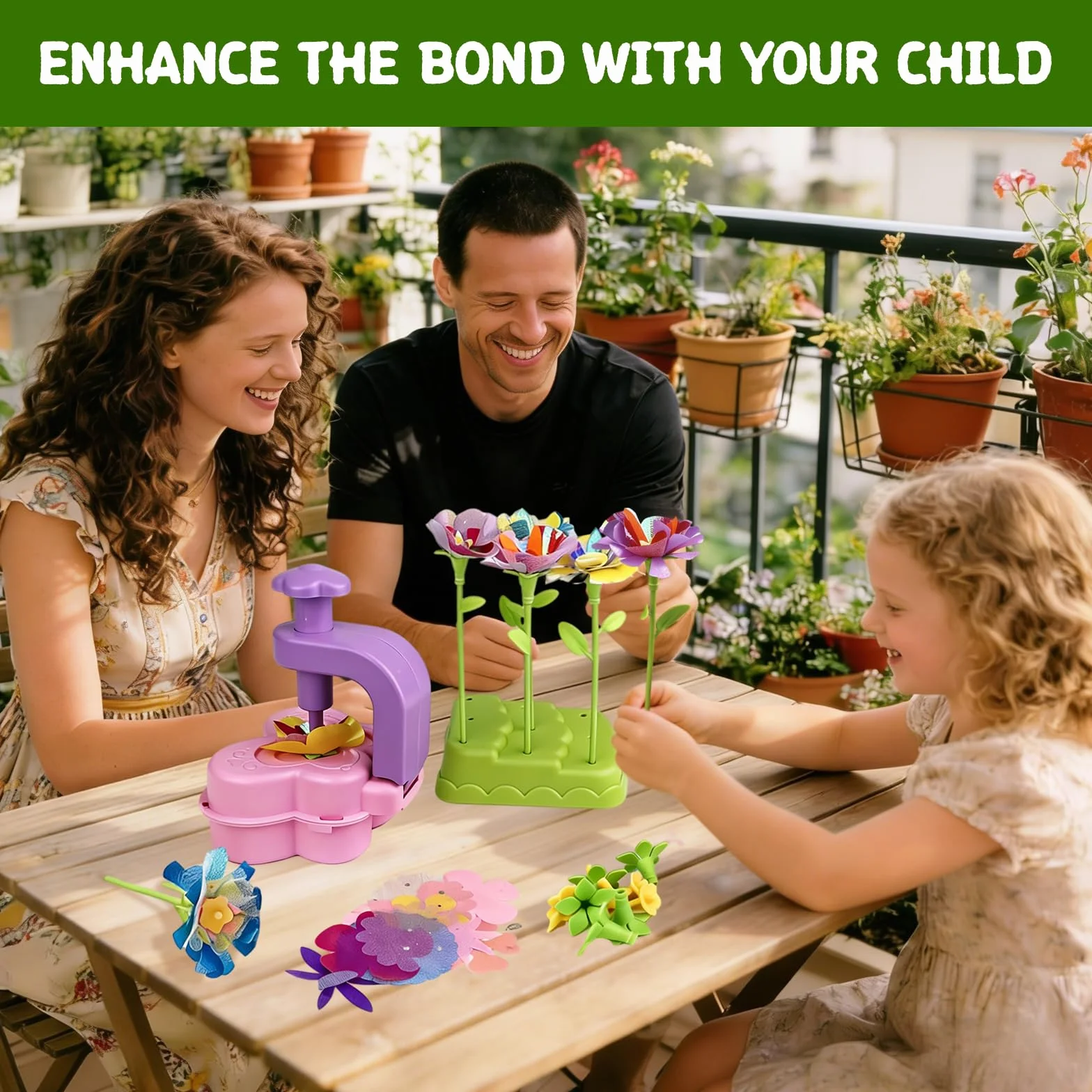 LUMITERRA Kit Création Bouquet de Fleurs DIY, Set de Bricolage avec Machine à Fleurs, Jouet Enfant 3 Ans+