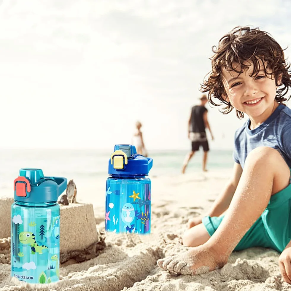 Gourde Enfant 600ml Paille Bouteille Eau sans BPA Anti-Fuite Bleu