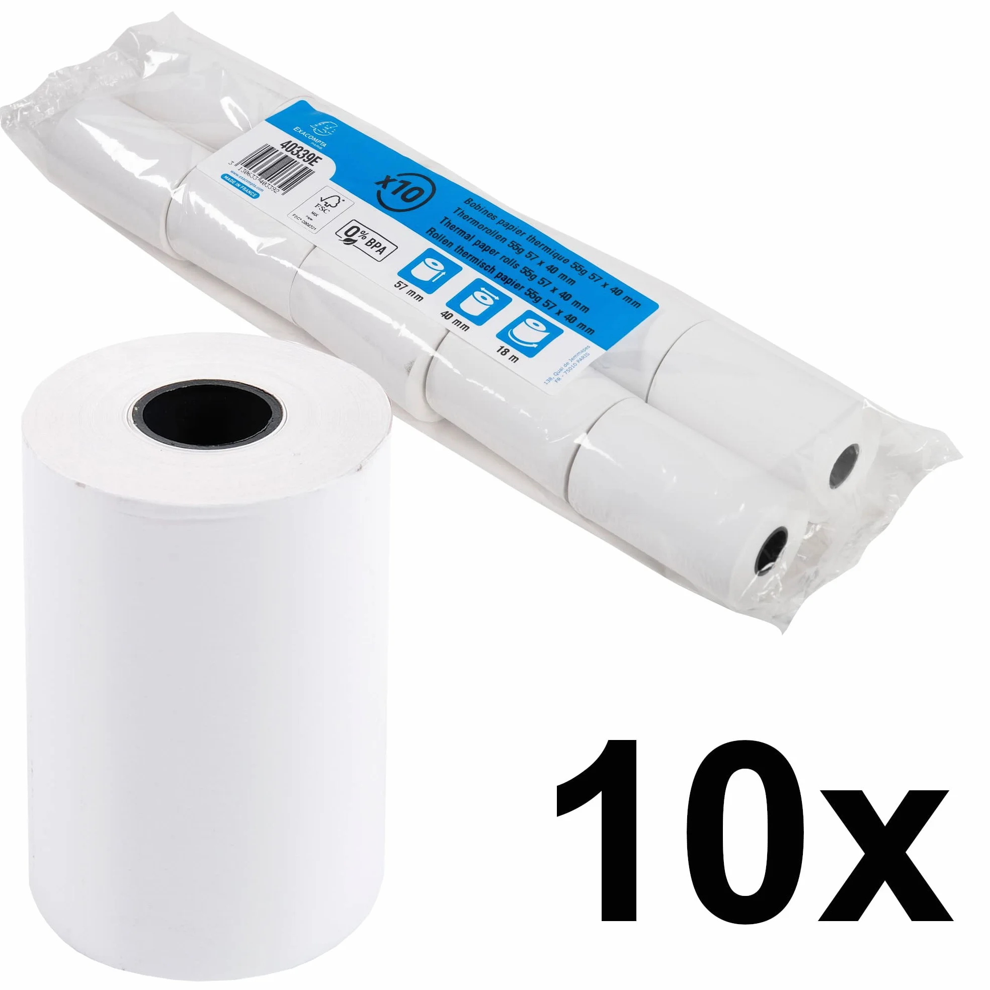 Exacompta Bobines pour tickets de carte bancaire 57 mm x 40 mm thermique 55g/m² 18 m Blanc