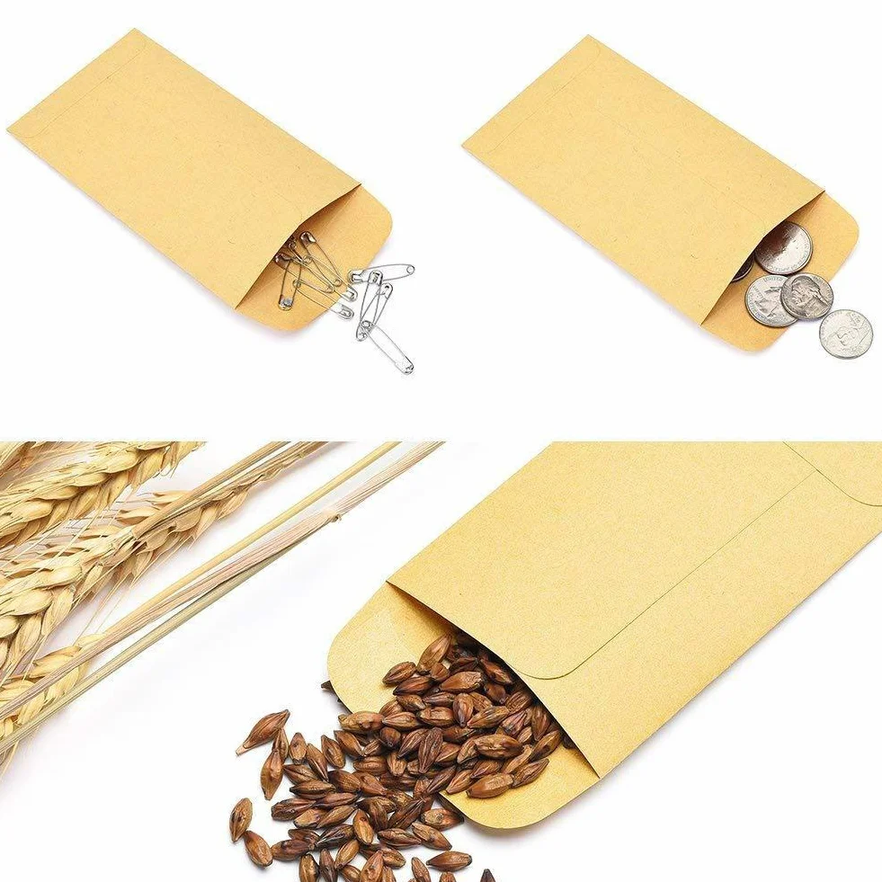 150 mini enveloppes papier kraft autocollantes pour pièces de monnaie, bijoux, timbres