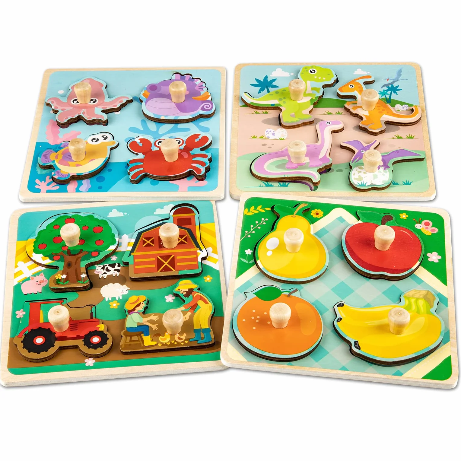 Puzzle Bois Enfant 4 Pièces Animaux Jouet Éducatif Montessori 1 2 3 ans