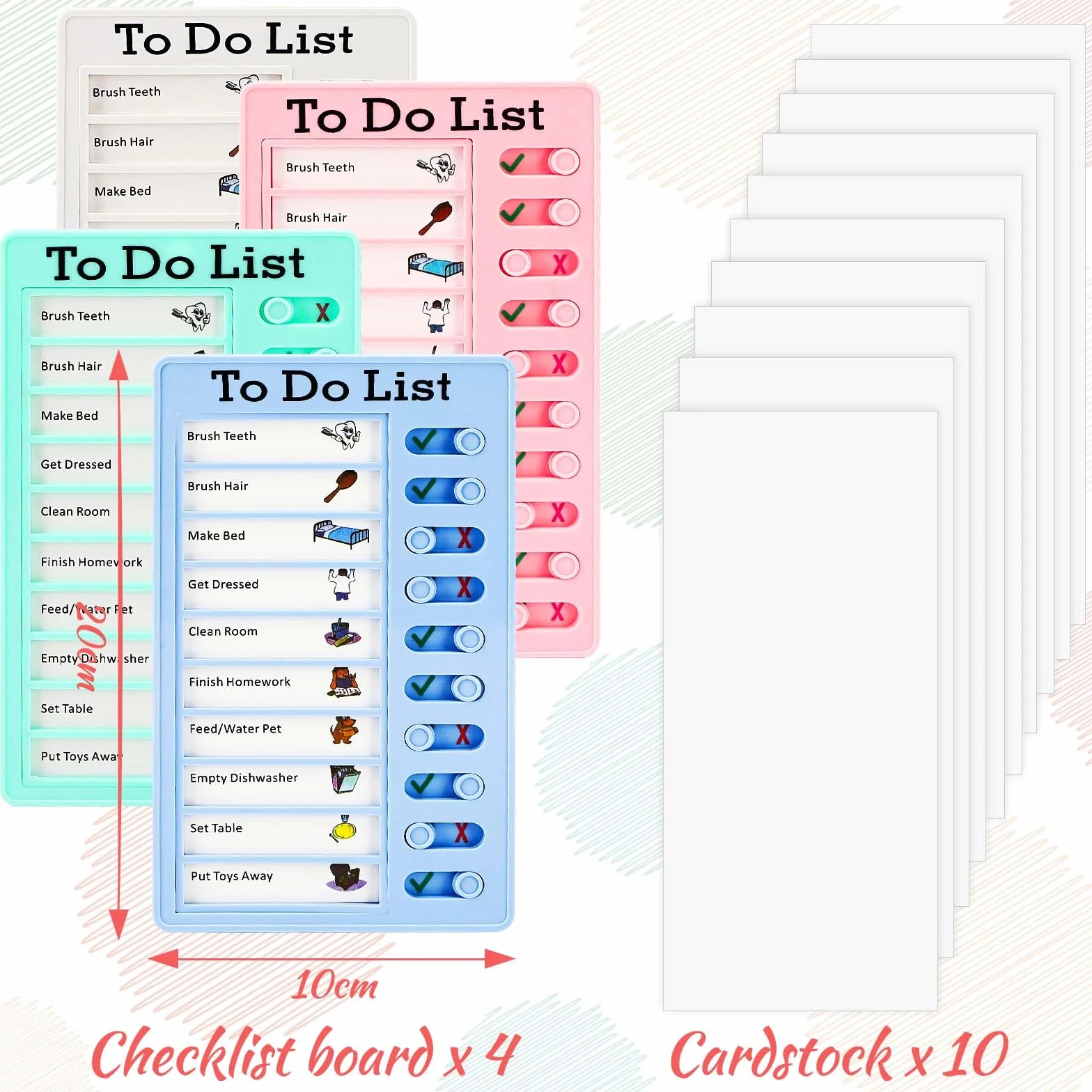 Litimkat Lot de 4 Tableau Memo Checklist avec 10 Papiers Effaçables à Sec
