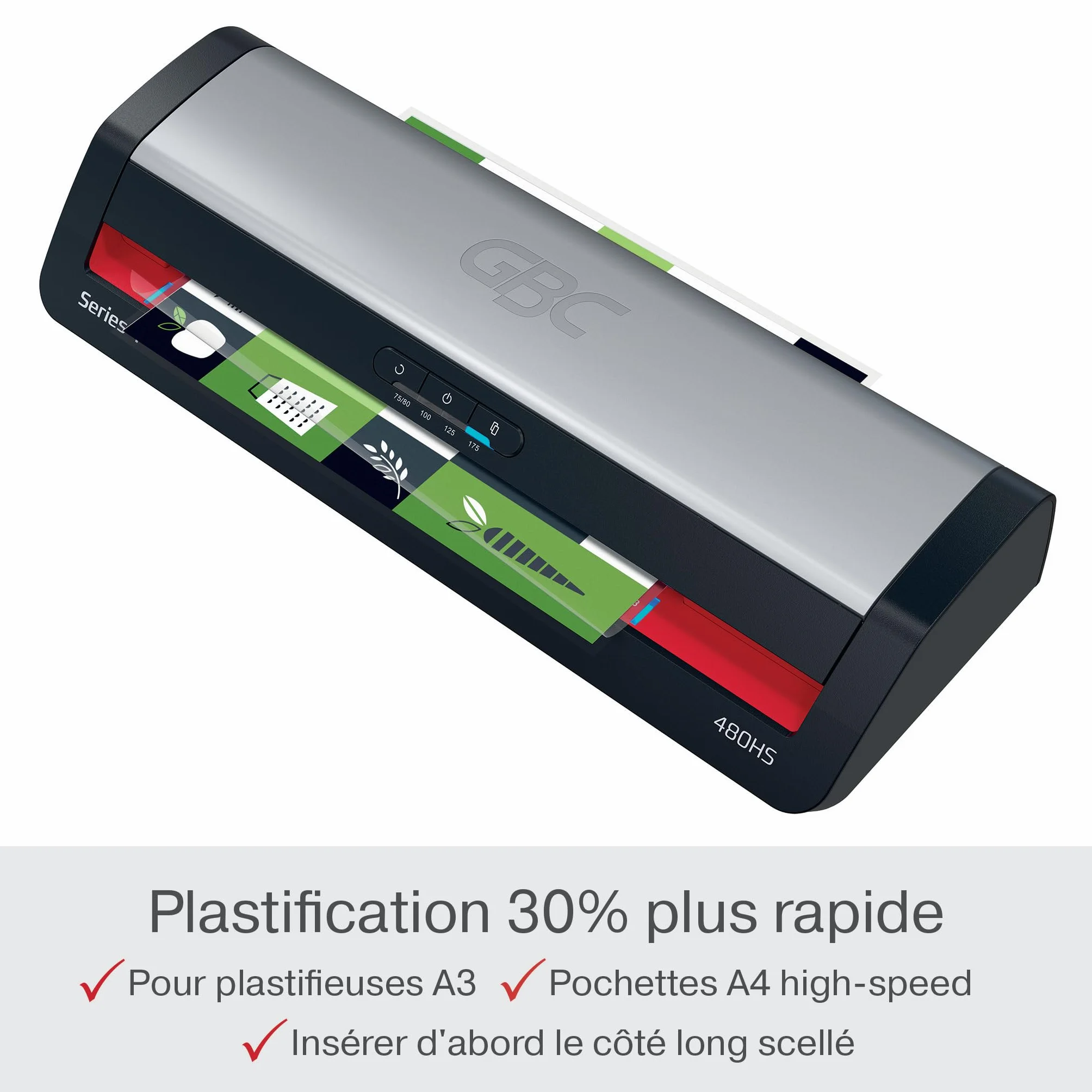 GBC Plastifieuse 480HS A3 Haute Vitesse 75-175 microns Anti-Bourrage Noir/Rouge
