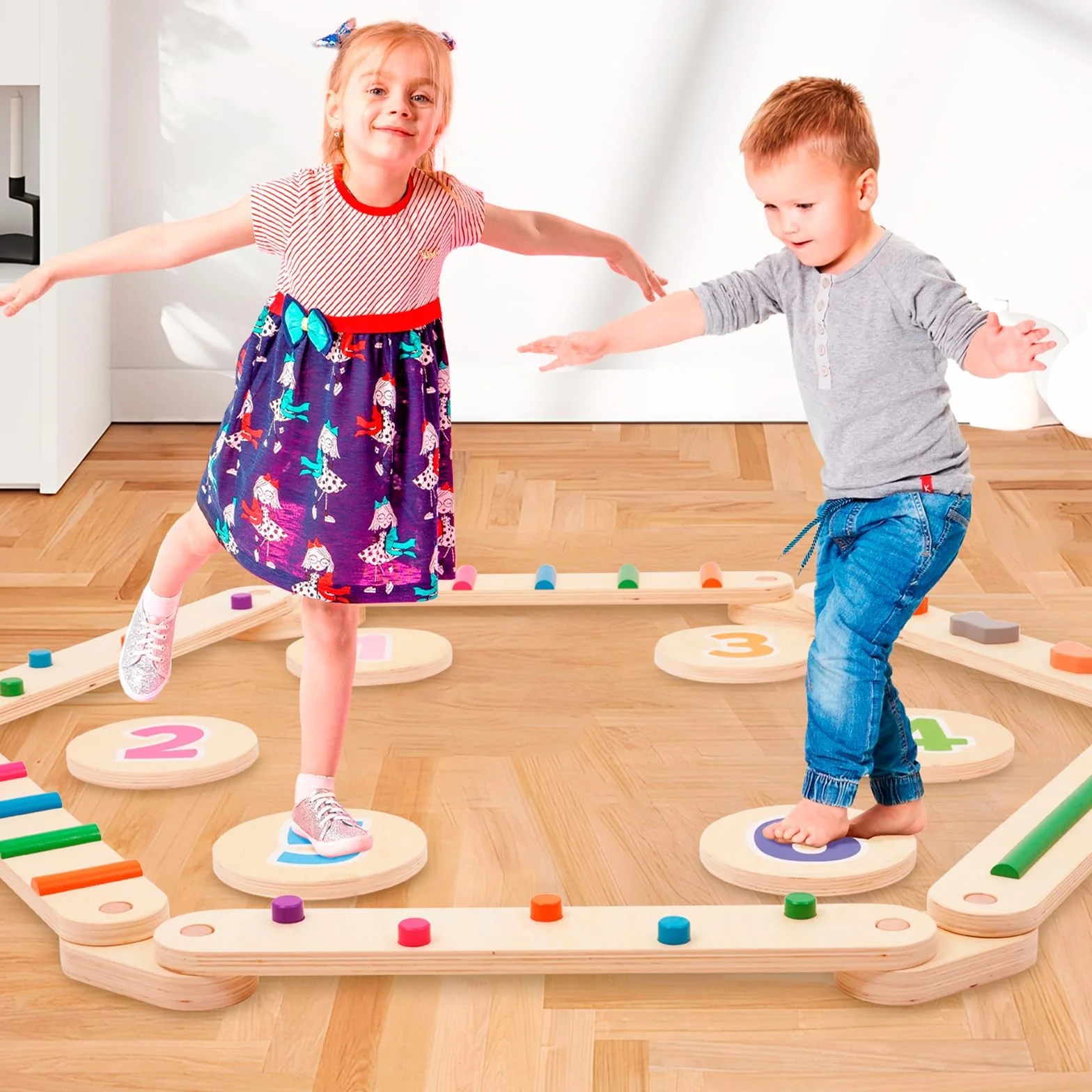 Poutre d'équilibre en bois pour enfants avec 6 pierres d'équilibre, jouets Montessori d'entraînement à l'équilibre
