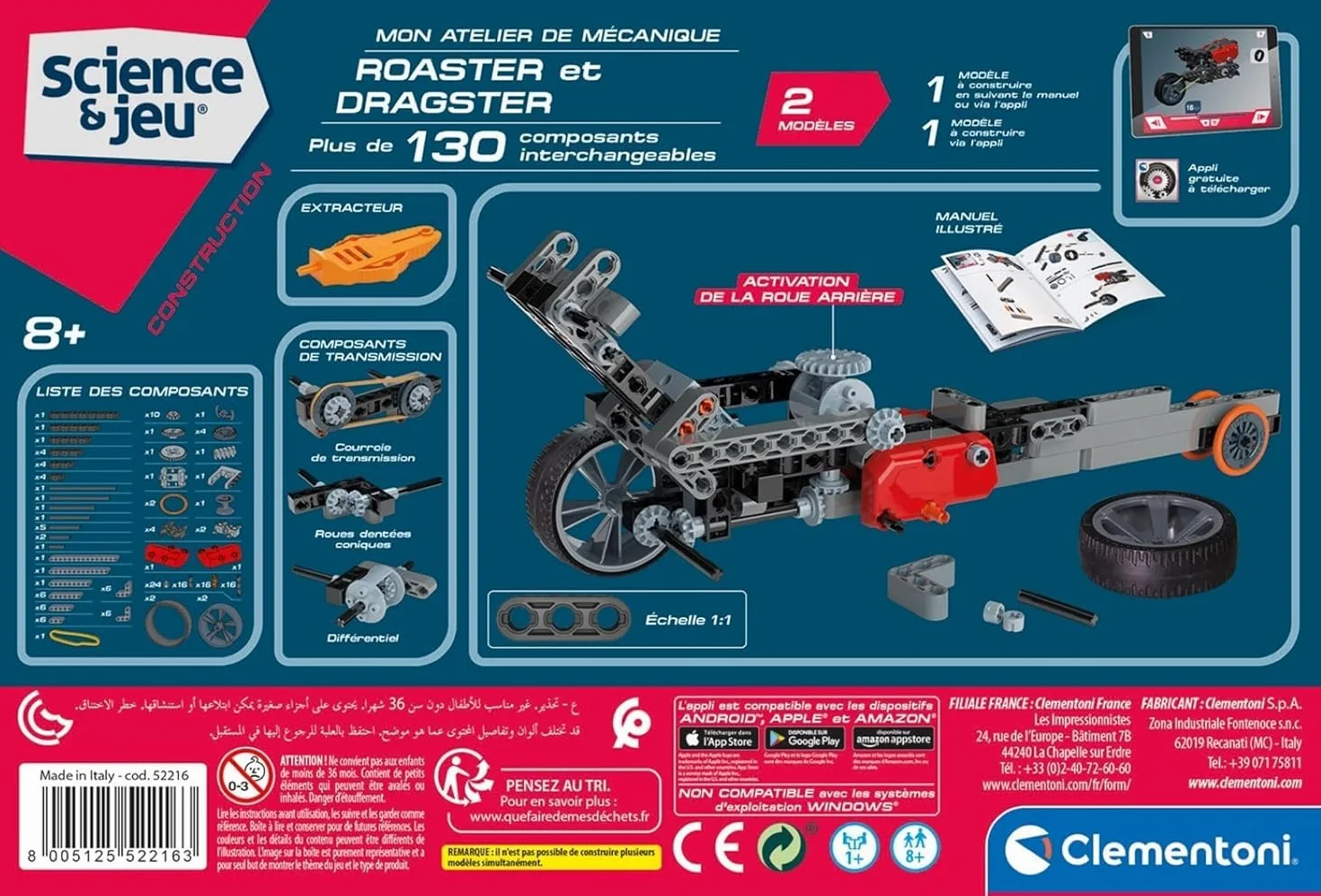 Clementoni Atelier de Mécanique Roadster & Dragster Kit STEM 130 Pièces 8 Ans+