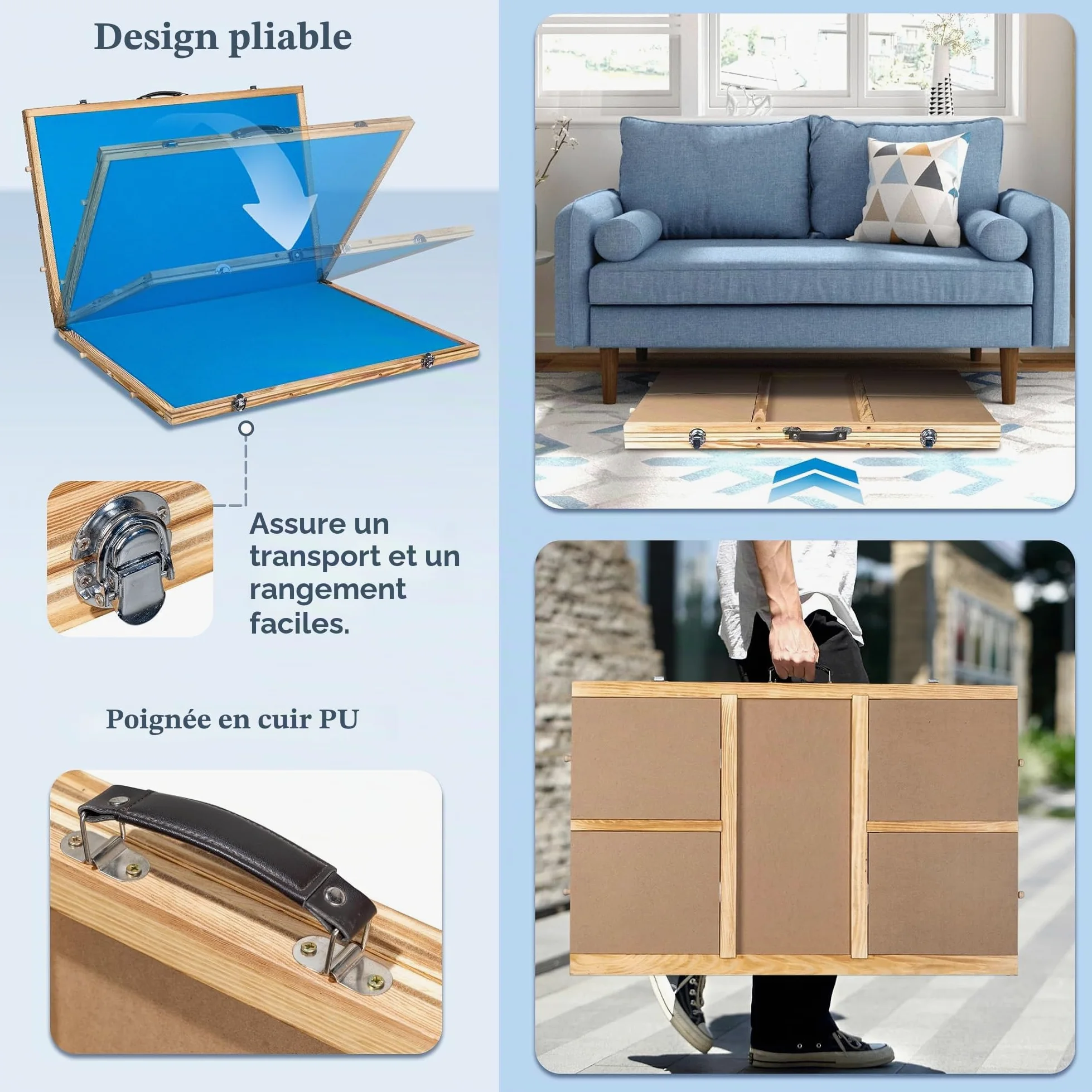 Lavievert Planche de puzzle de 2 000 pièces inclinable et pliable avec 8 tiroirs et couvercle, plateau de puzzle portable en bois avec poignée, table de puzzle réglable avec chevalet/support et dessus